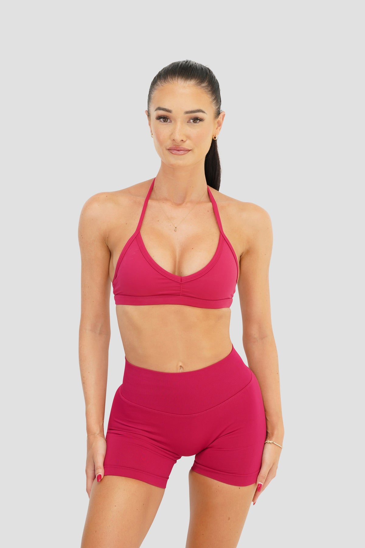 RECOIL HIGH WAIST SCRUNCH SHORTS - CRANBERRY