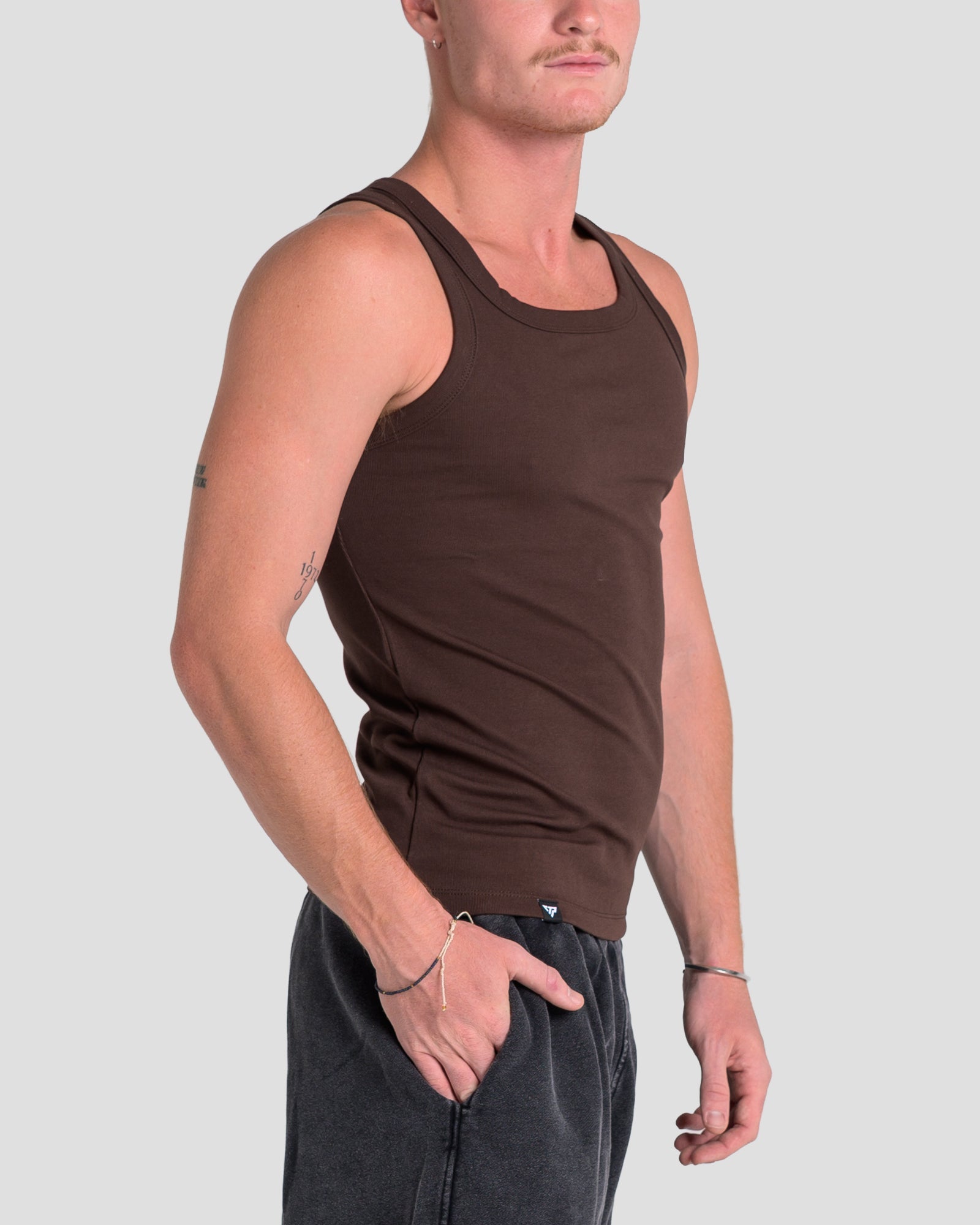 MEN'S KTP SQUARED NECK RIBBED TANK - ESPRESSO