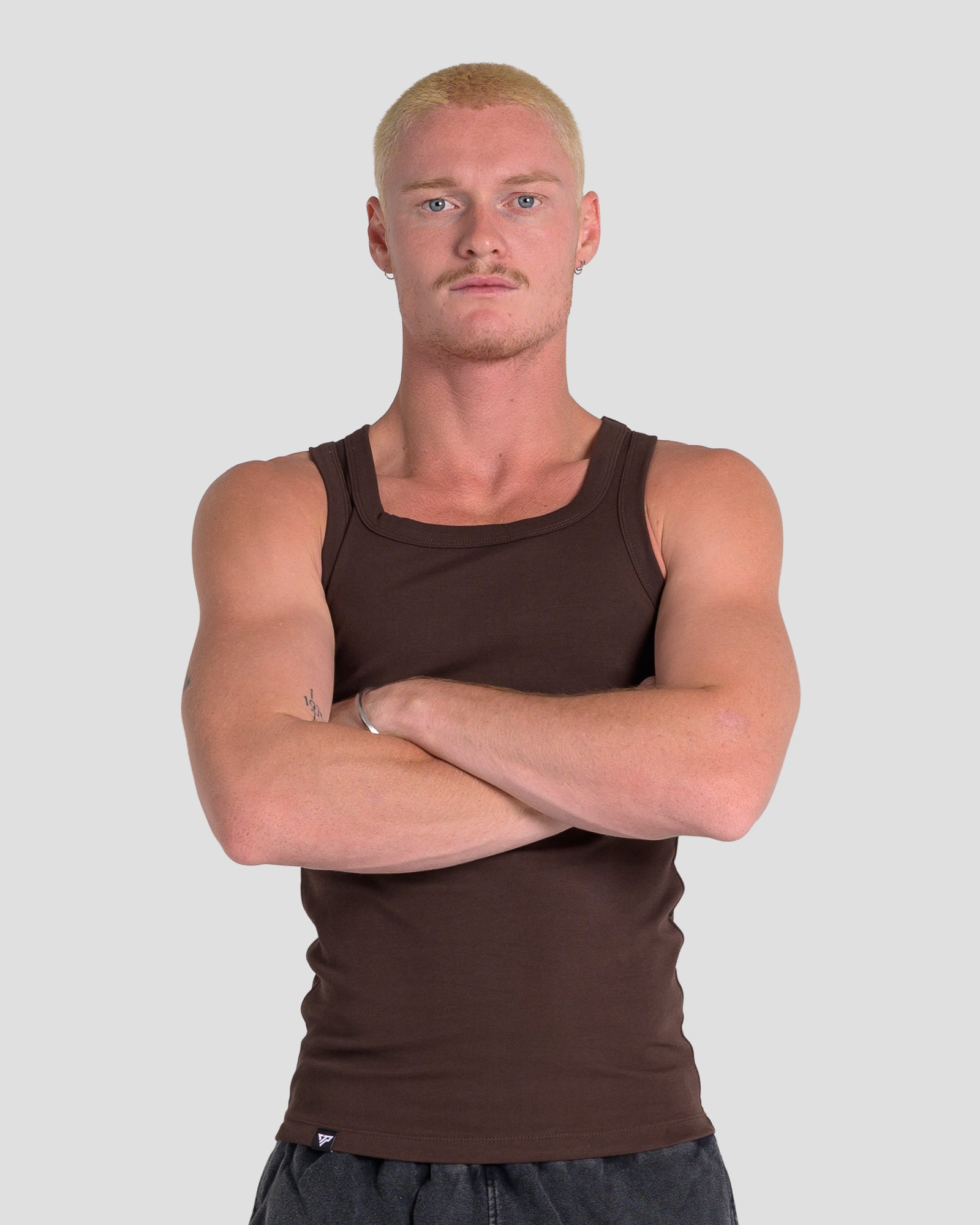 MEN'S KTP SQUARED NECK RIBBED TANK - ESPRESSO