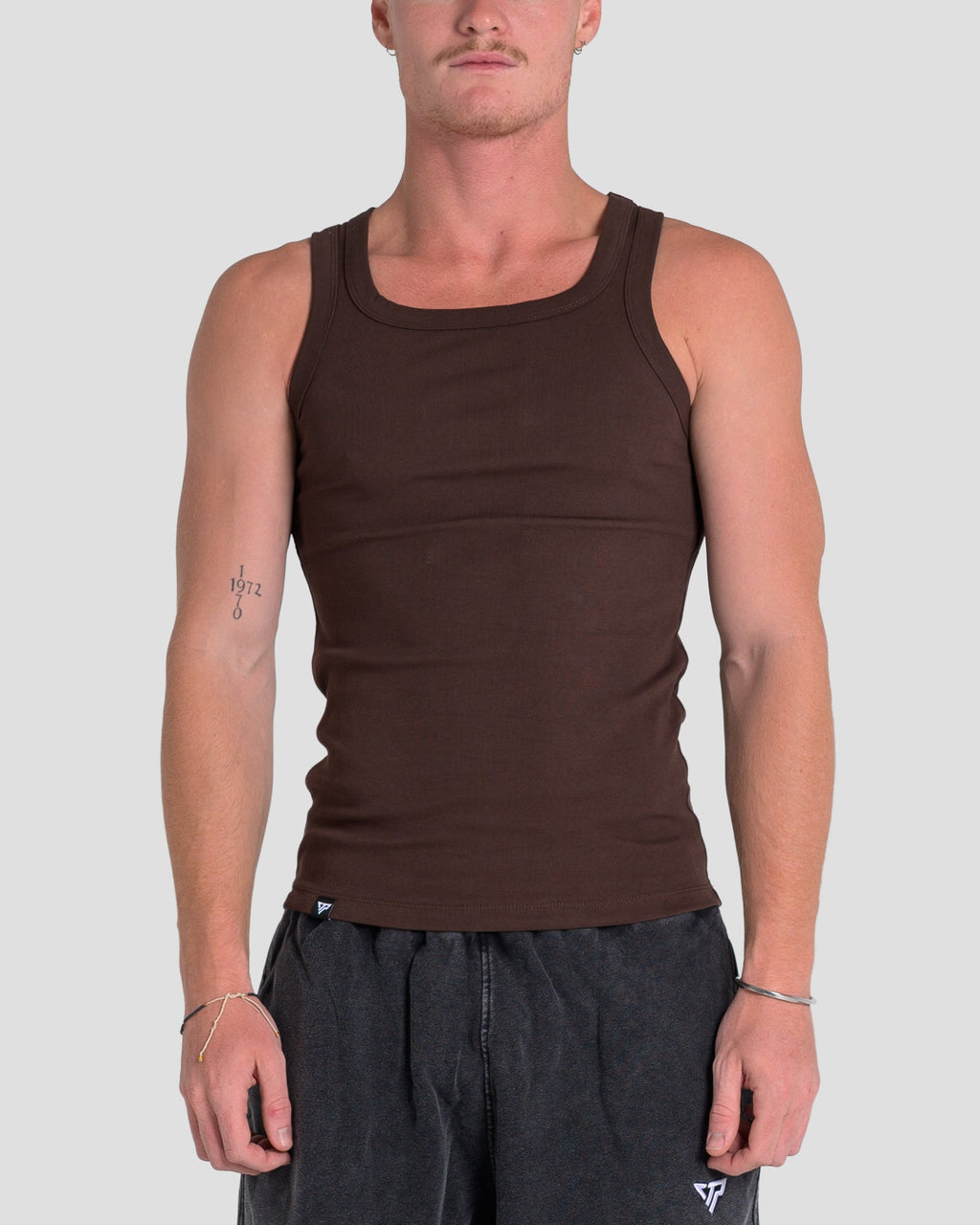MEN'S KTP SQUARED NECK RIBBED TANK - ESPRESSO