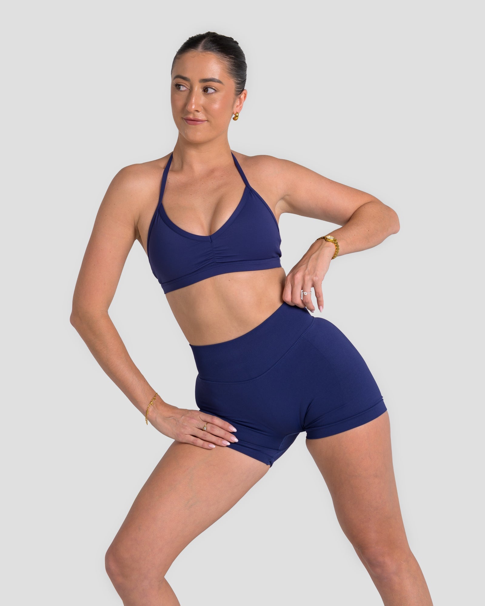 RECOIL HIGH WAIST SCRUNCH SHORTS - NAVY
