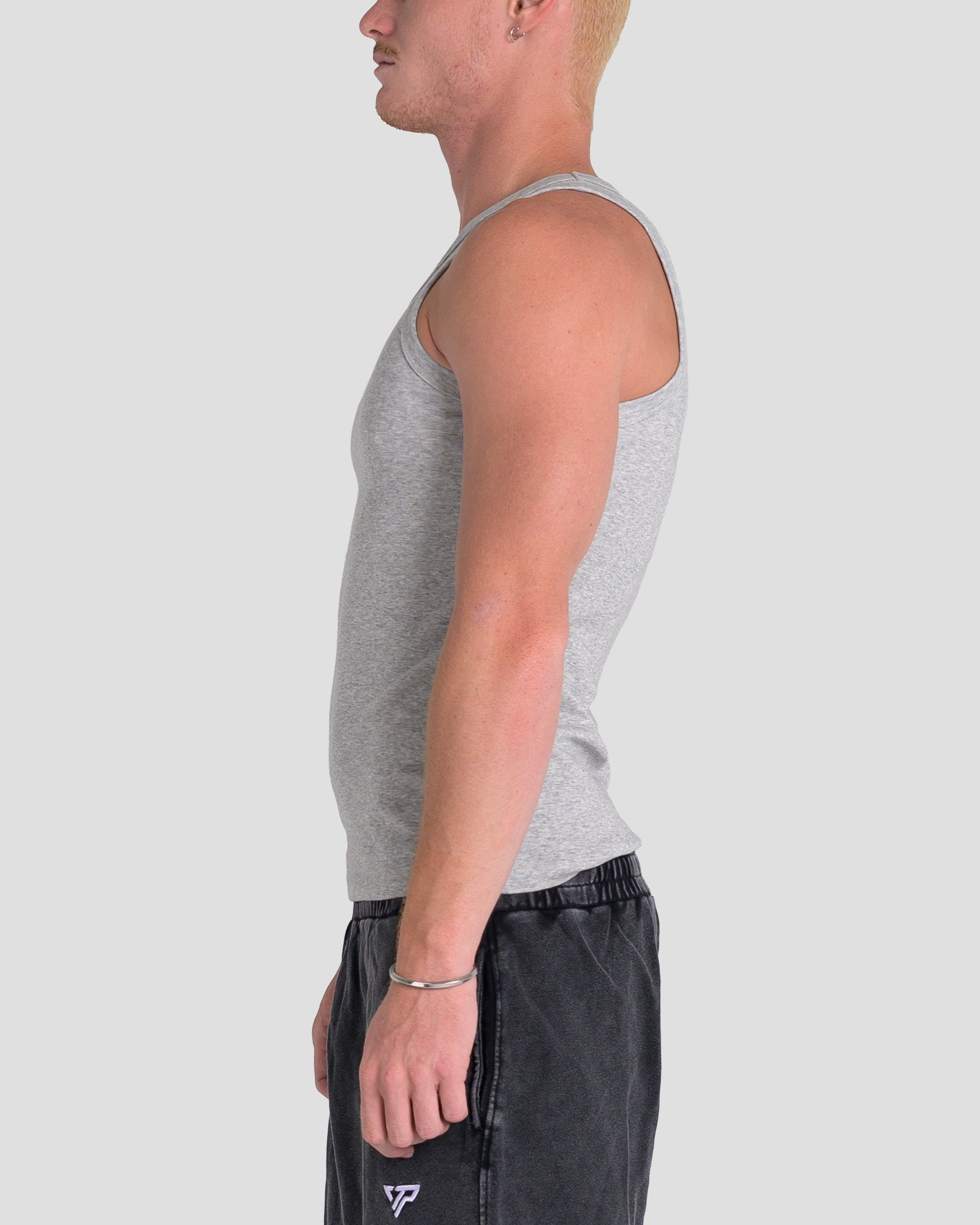 MEN'S KTP SQUARED NECK RIBBED TANK - LIGHT GREY