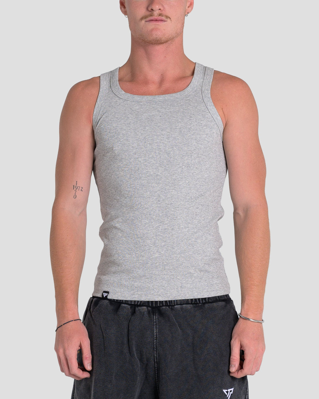 MEN'S KTP SQUARED NECK RIBBED TANK - LIGHT GREY