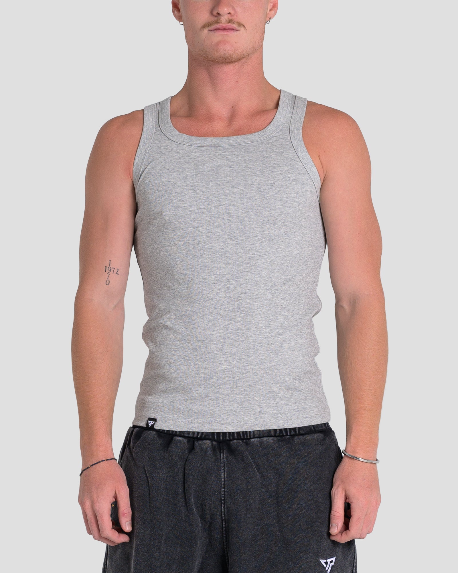 MEN'S KTP SQUARED NECK RIBBED TANK - LIGHT GREY