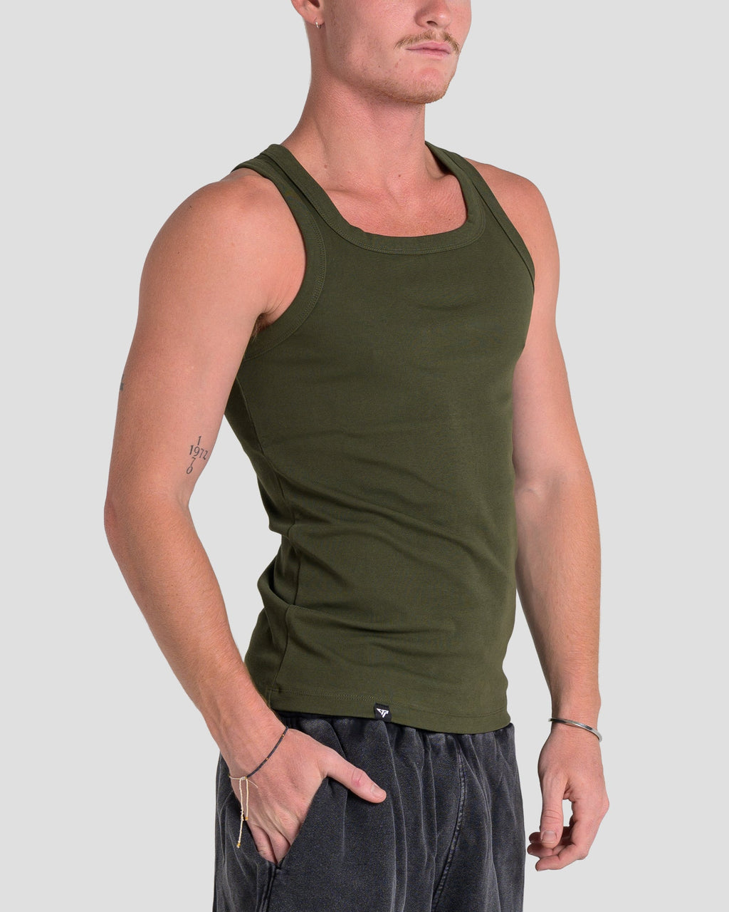 MEN'S KTP SQUARED NECK RIBBED TANK - KHAKI GREEN