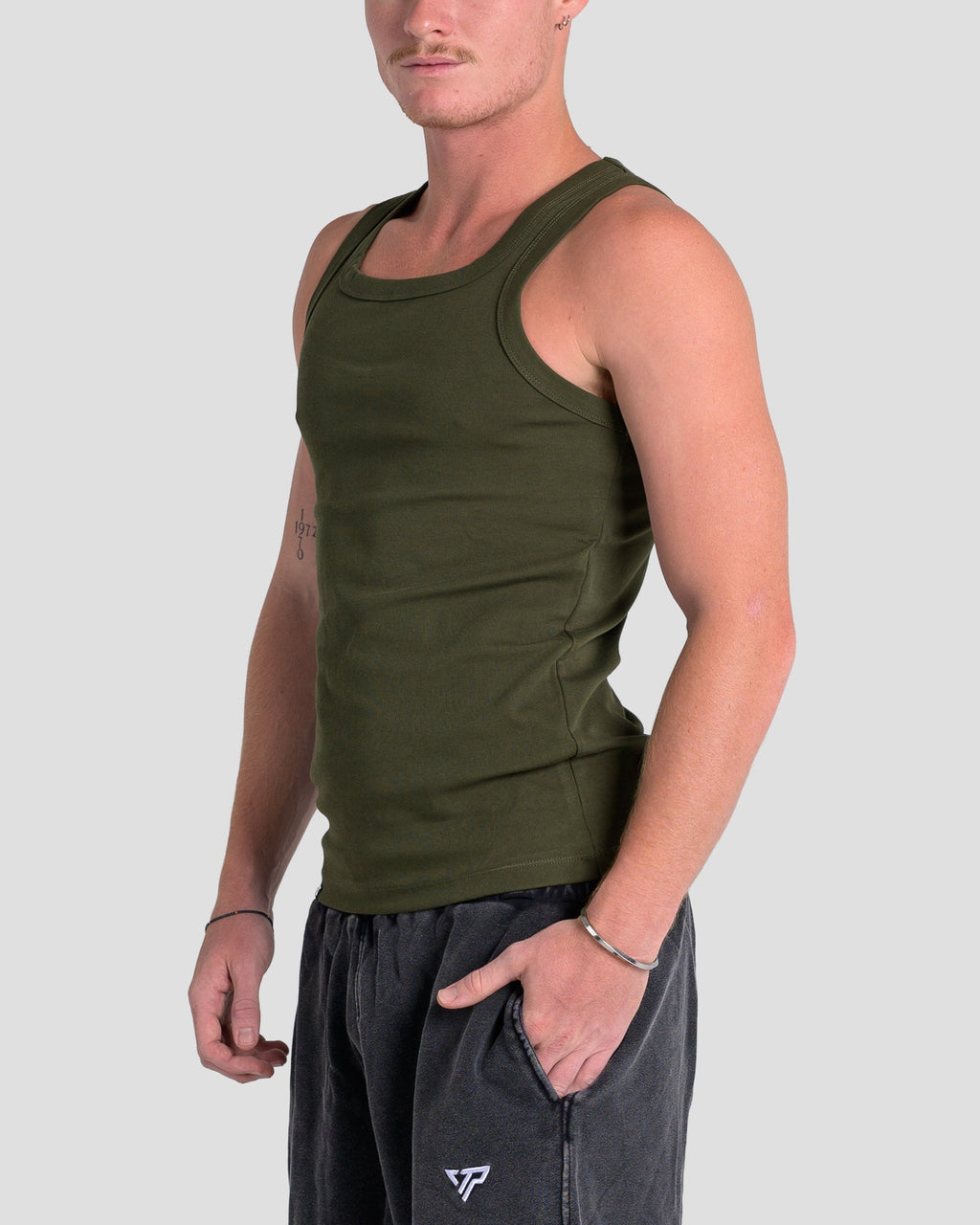 MEN'S KTP SQUARED NECK RIBBED TANK - KHAKI GREEN