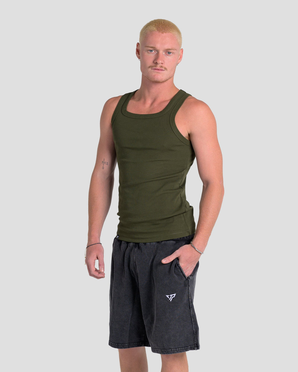 MEN'S KTP SQUARED NECK RIBBED TANK - KHAKI GREEN