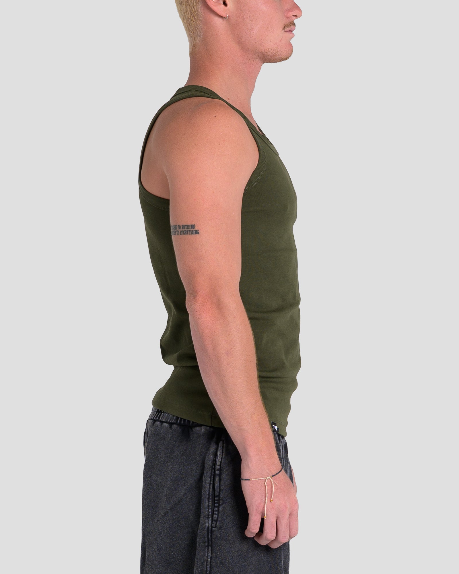 MEN'S KTP SQUARED NECK RIBBED TANK - KHAKI GREEN