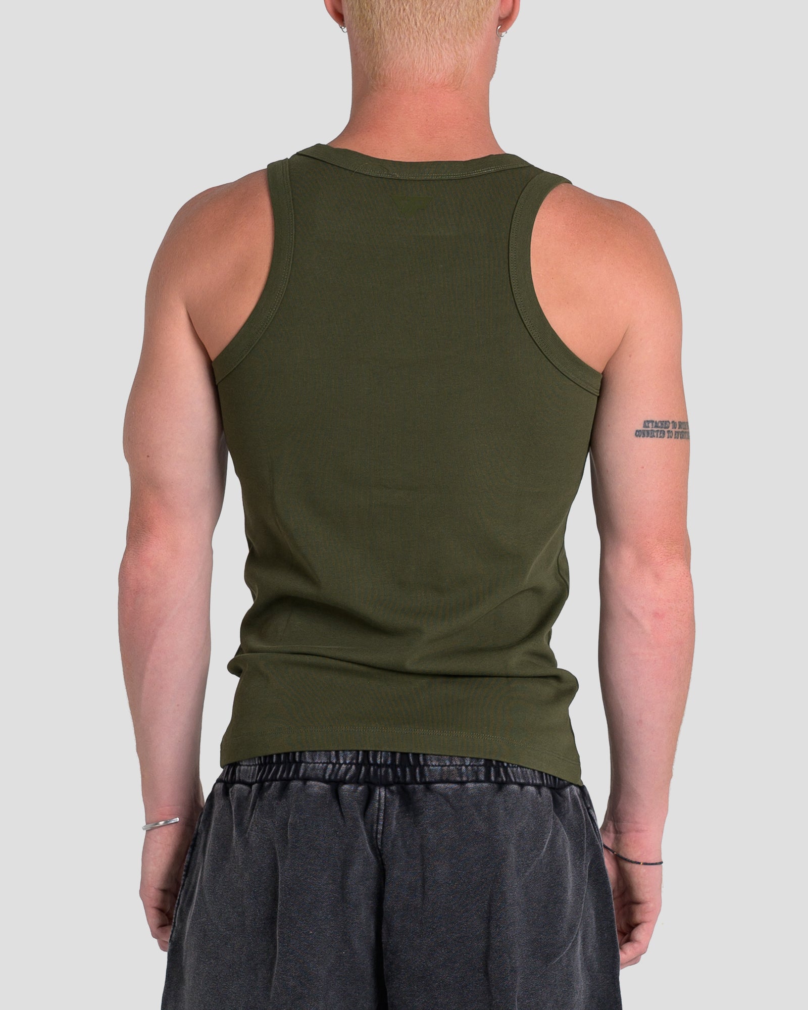MEN'S KTP SQUARED NECK RIBBED TANK - KHAKI GREEN