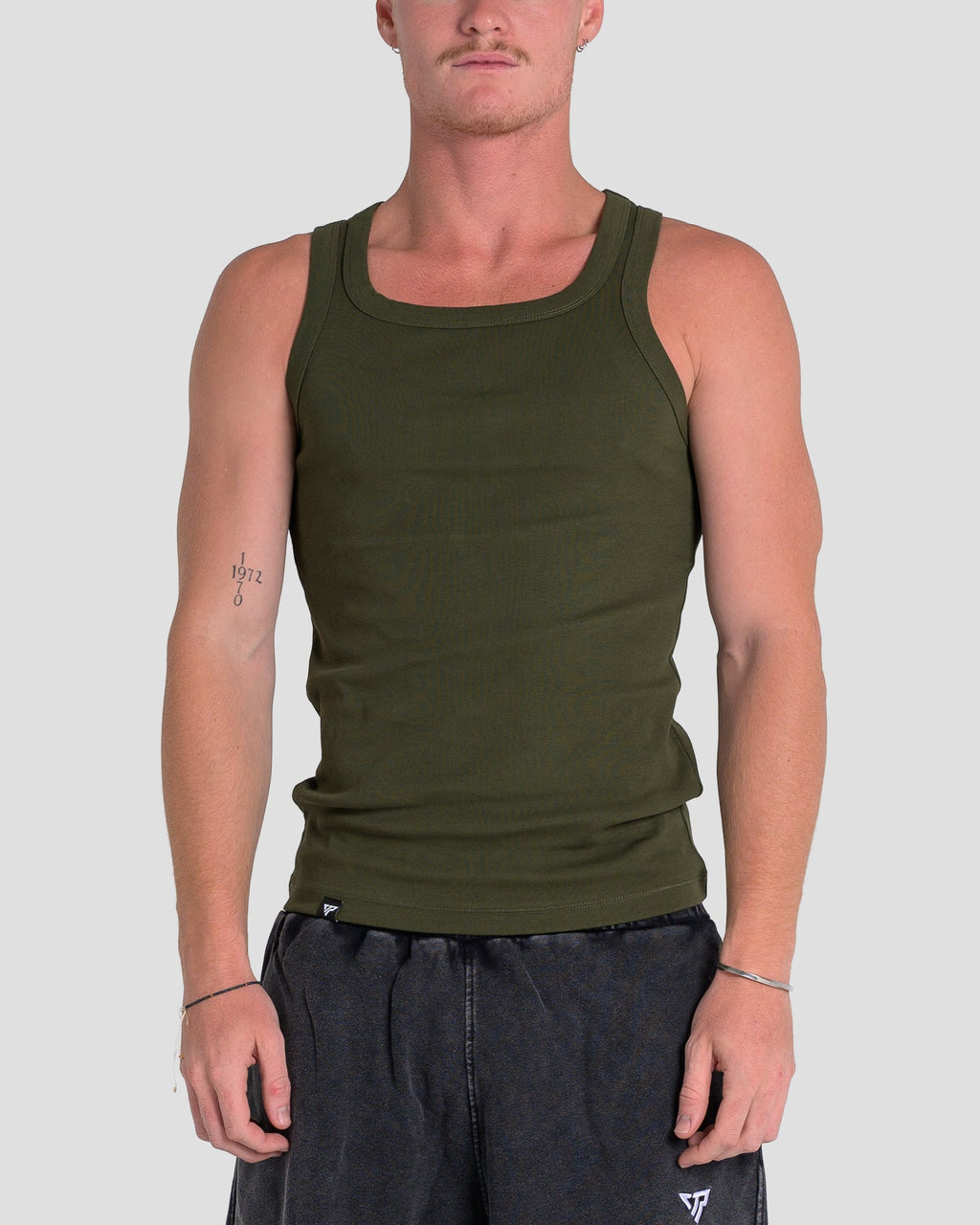 MEN'S KTP SQUARED NECK RIBBED TANK - KHAKI GREEN