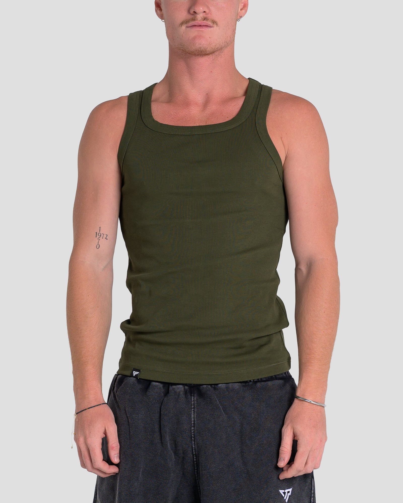 MEN'S KTP SQUARED NECK RIBBED TANK - KHAKI GREEN