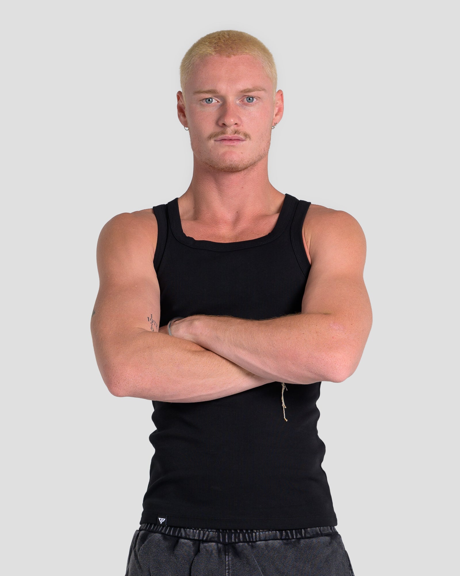 MEN'S KTP SQUARED NECK RIBBED TANK - BLACK