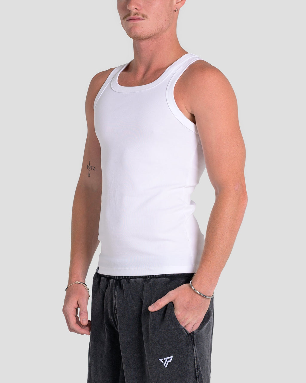 MEN'S KTP SQUARED NECK RIBBED TANK - WHITE