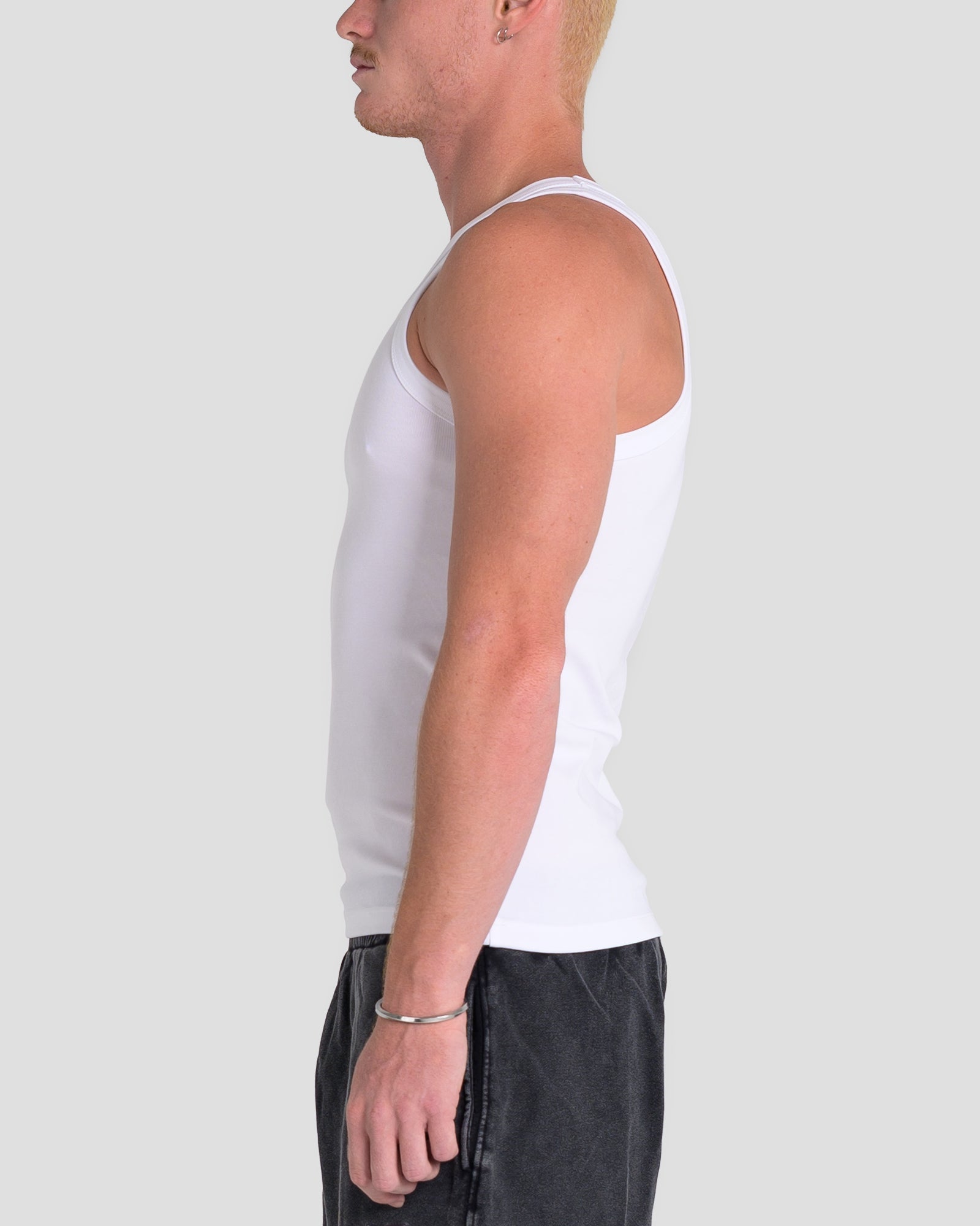 MEN'S KTP SQUARED NECK RIBBED TANK - WHITE