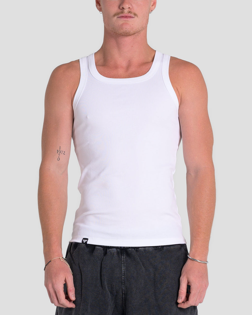 MEN'S KTP SQUARED NECK RIBBED TANK - WHITE