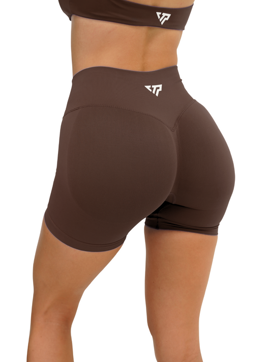 RECOIL HIGH WAIST SCRUNCH SHORTS - ESPRESSO