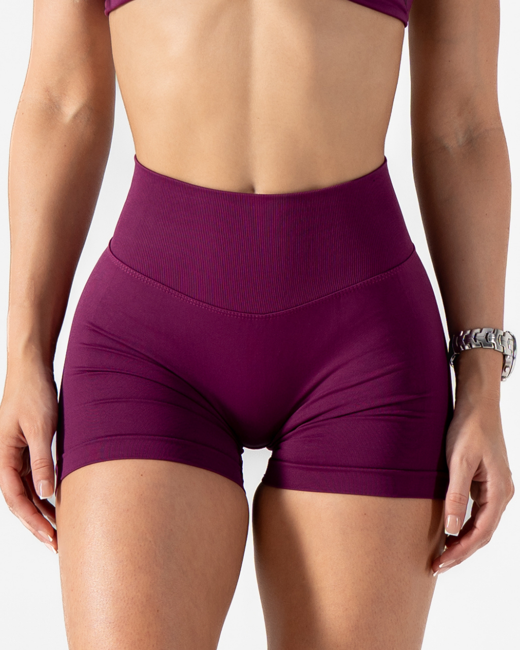 RECOIL HIGH WAIST SCRUNCH SHORTS - BERRY