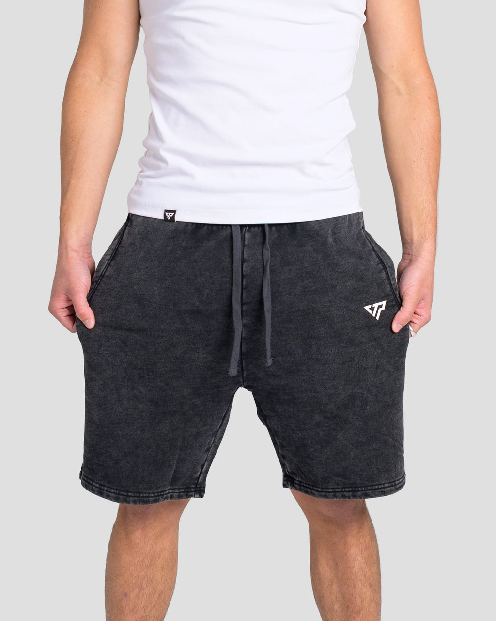 KTP ACID WASH VINTAGE SHORTS - BLACK
