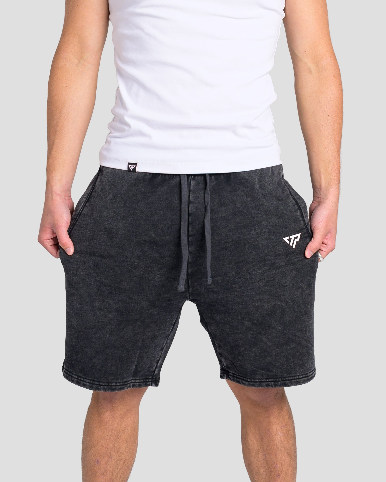 KTP ACID WASH VINTAGE SHORTS - BLACK