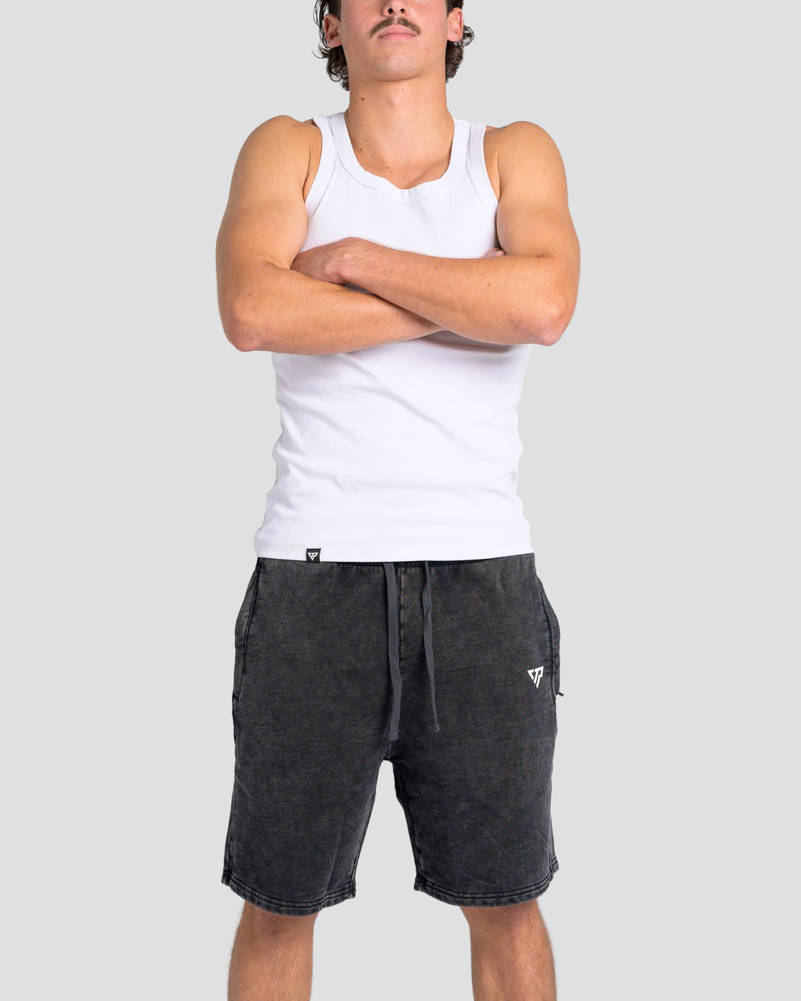 KTP ACID WASH VINTAGE SHORTS - BLACK