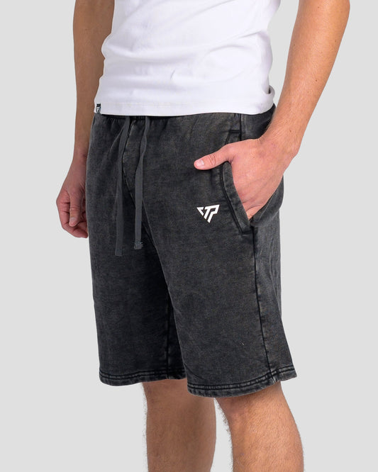 KTP ACID WASH VINTAGE SHORTS - BLACK