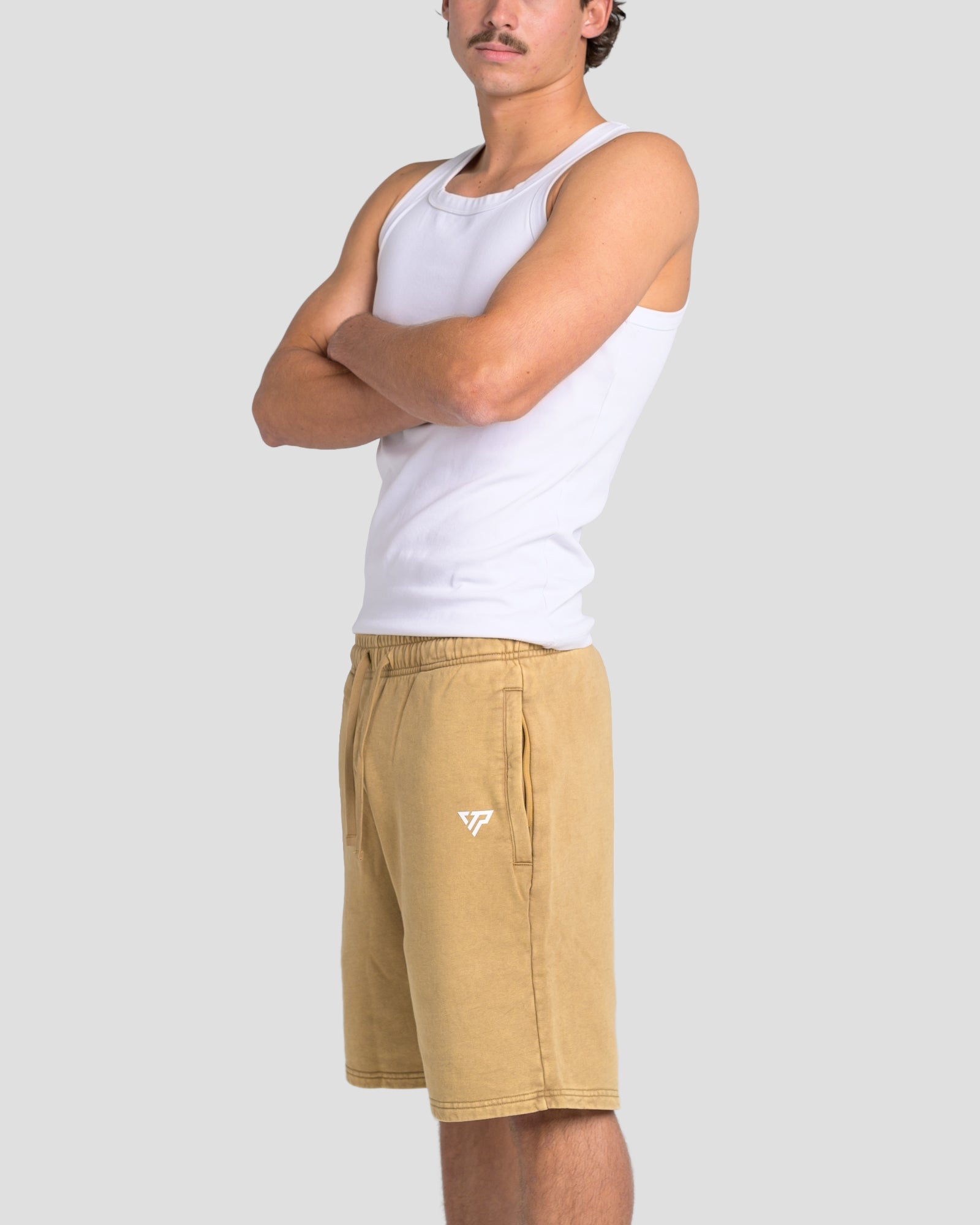 KTP ACID WASH VINTAGE SHORTS - KHAKI