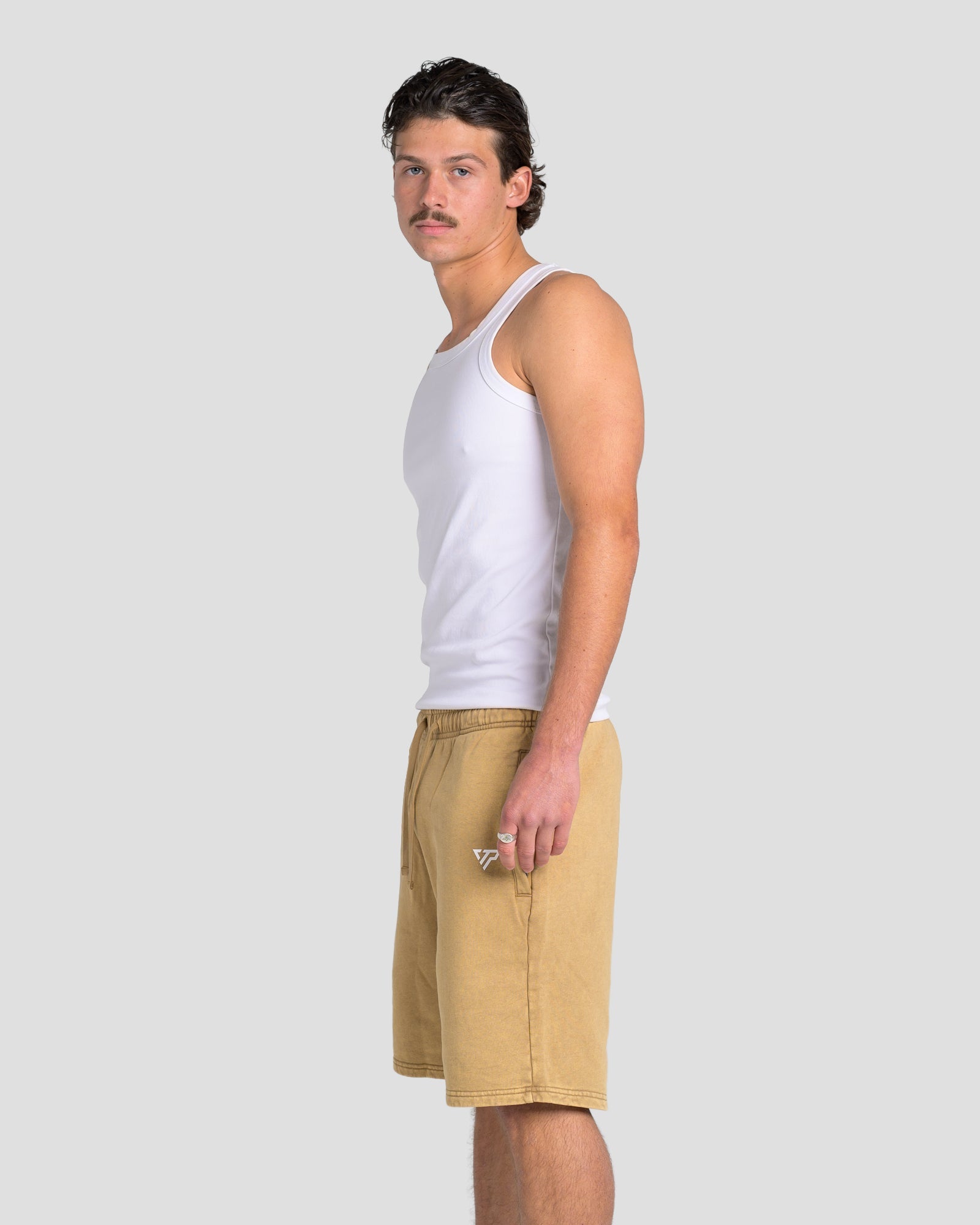 KTP ACID WASH VINTAGE SHORTS - KHAKI