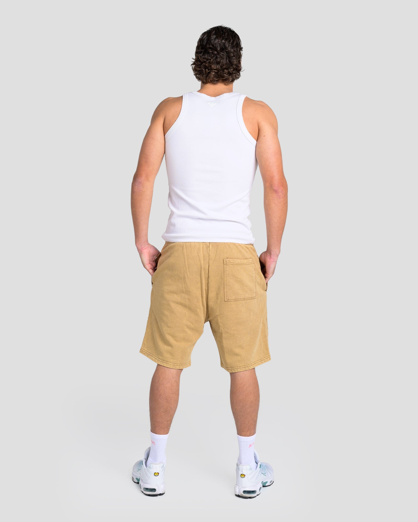 KTP ACID WASH VINTAGE SHORTS - KHAKI