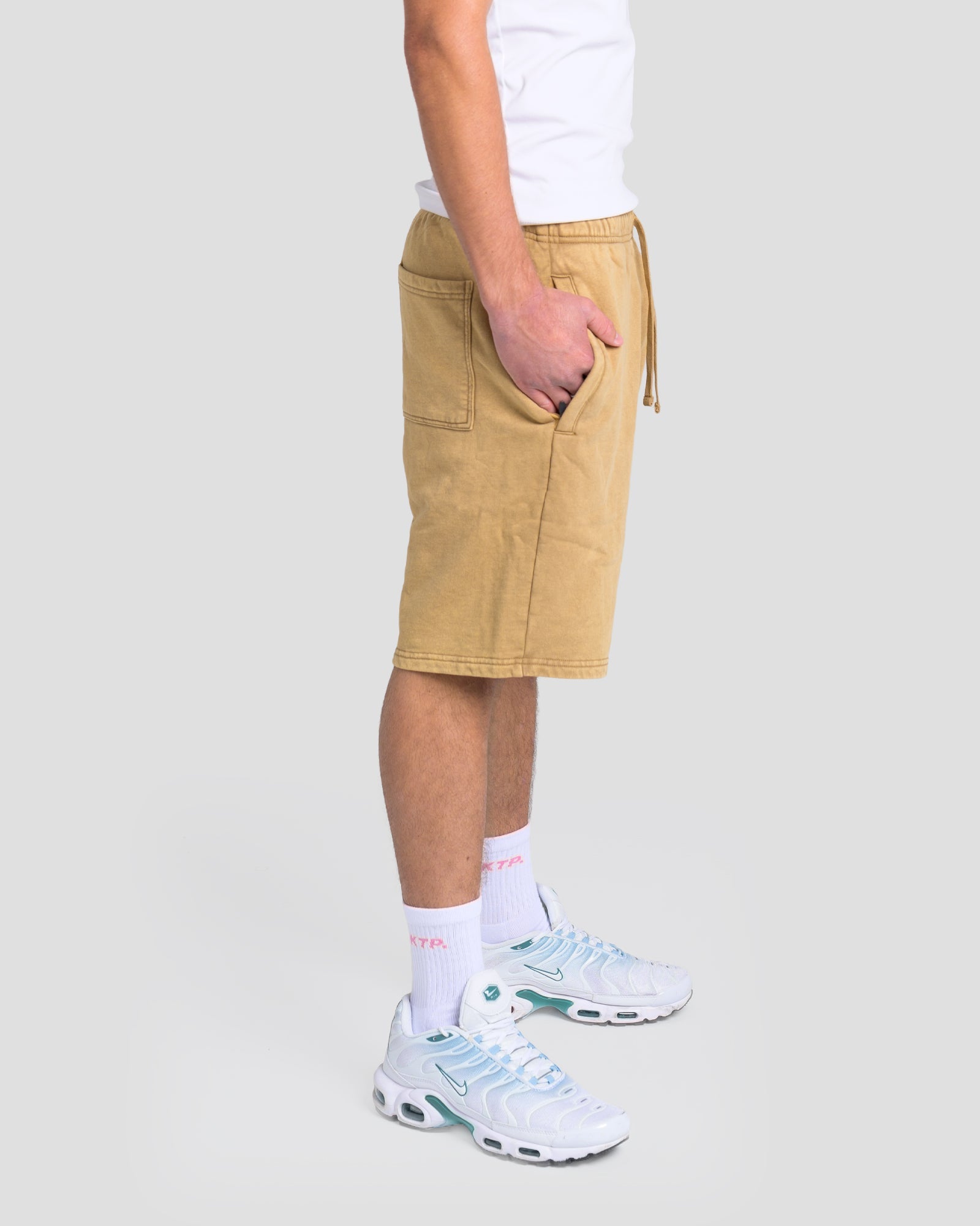 KTP ACID WASH VINTAGE SHORTS - KHAKI