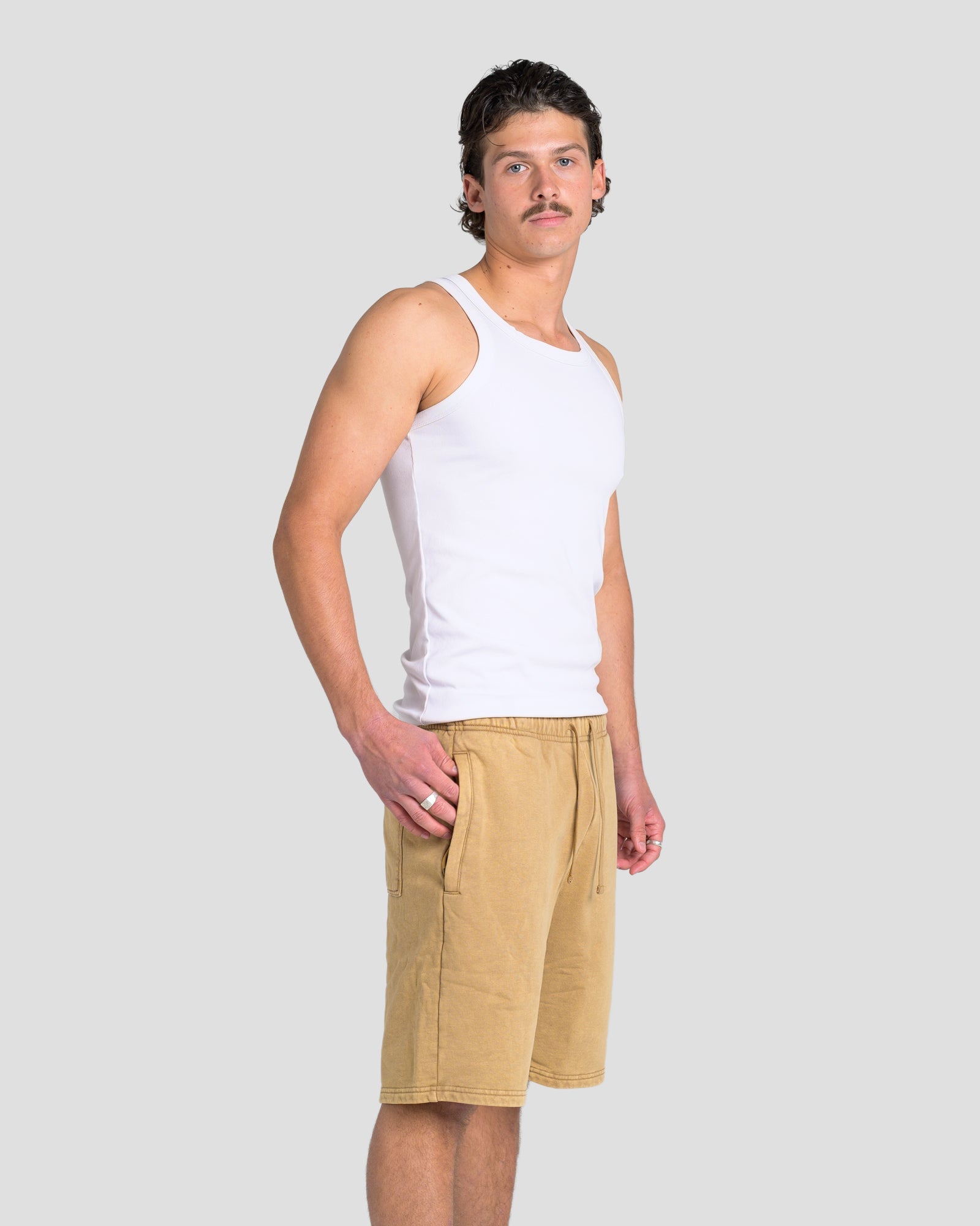KTP ACID WASH VINTAGE SHORTS - KHAKI