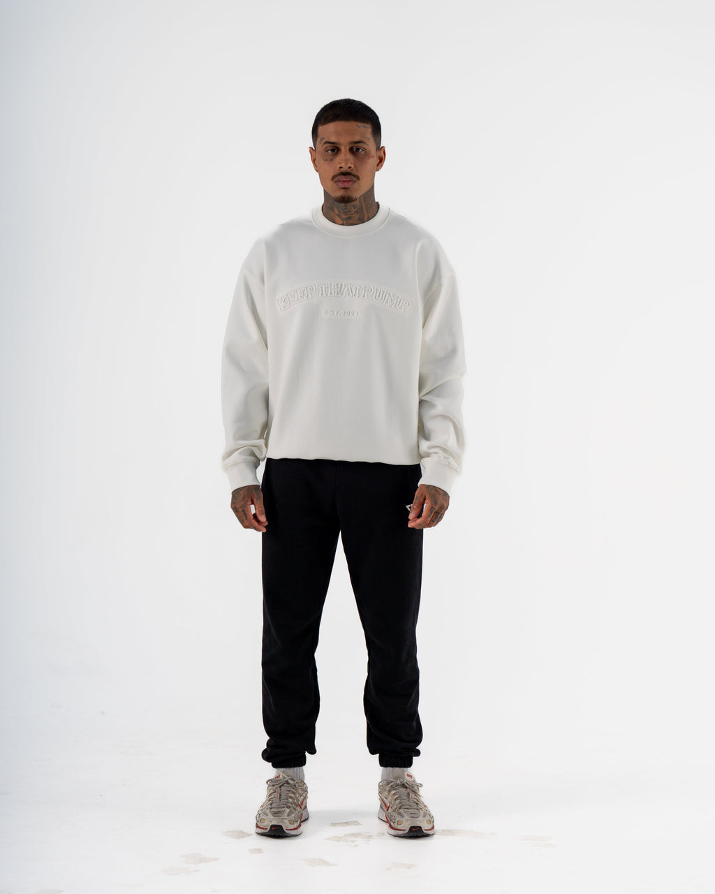KTP MEN'S EMBOSSED CREW NECK JUMPER- WHITE
