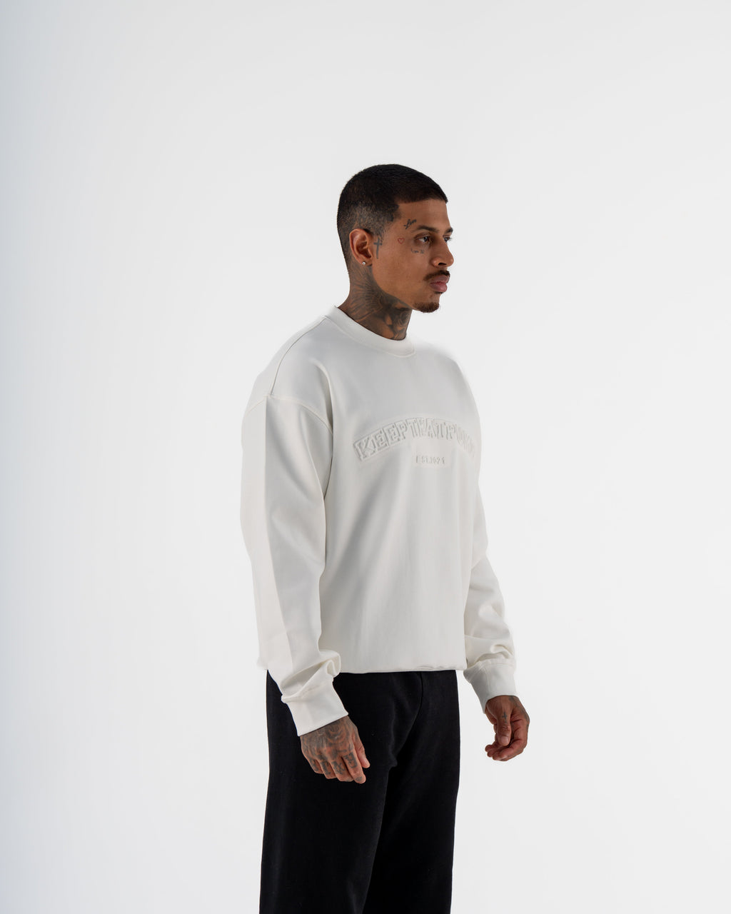 KTP MEN'S EMBOSSED CREW NECK JUMPER- WHITE