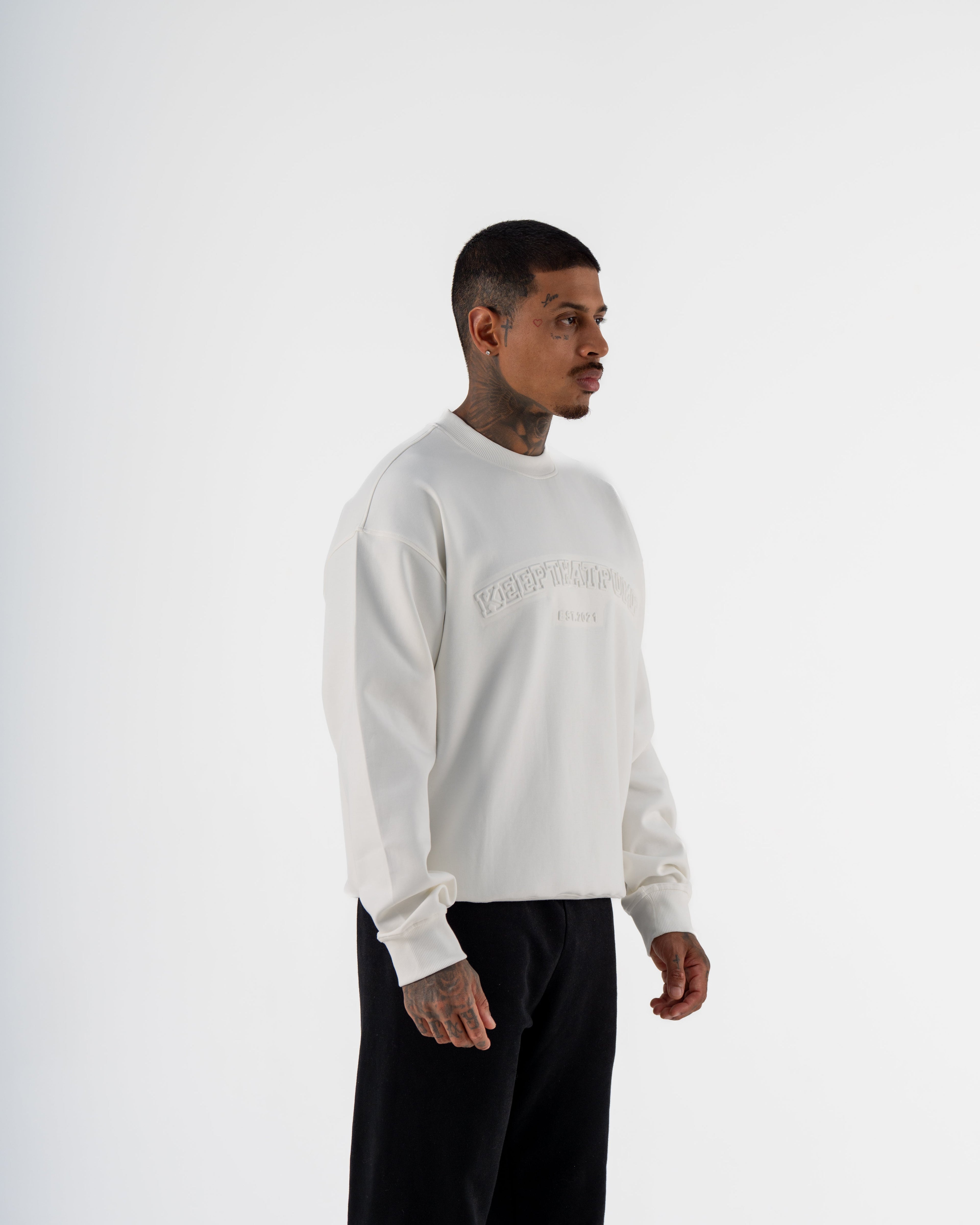 KTP MEN'S EMBOSSED CREW NECK JUMPER- WHITE