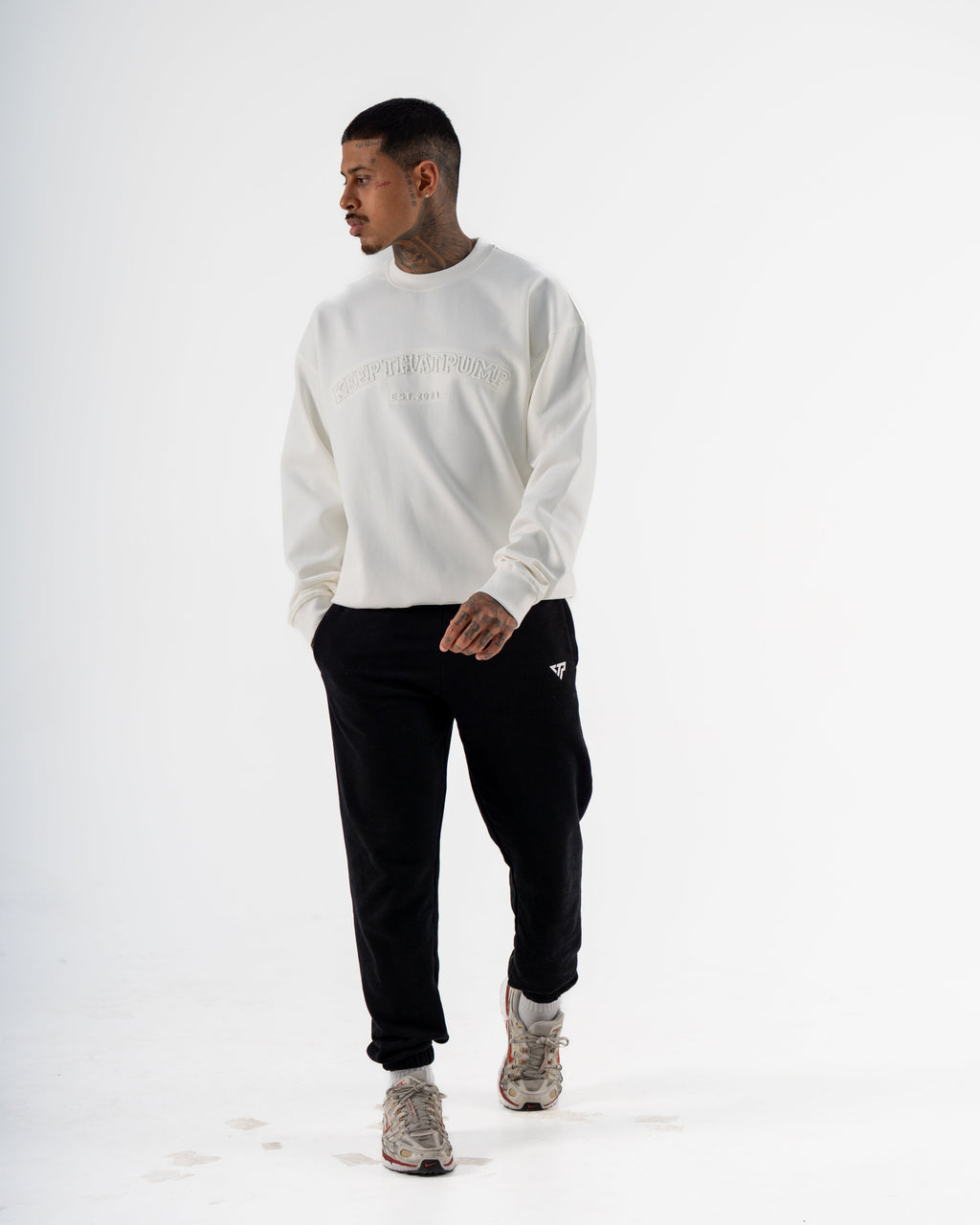 KTP MEN'S EMBOSSED CREW NECK JUMPER- WHITE