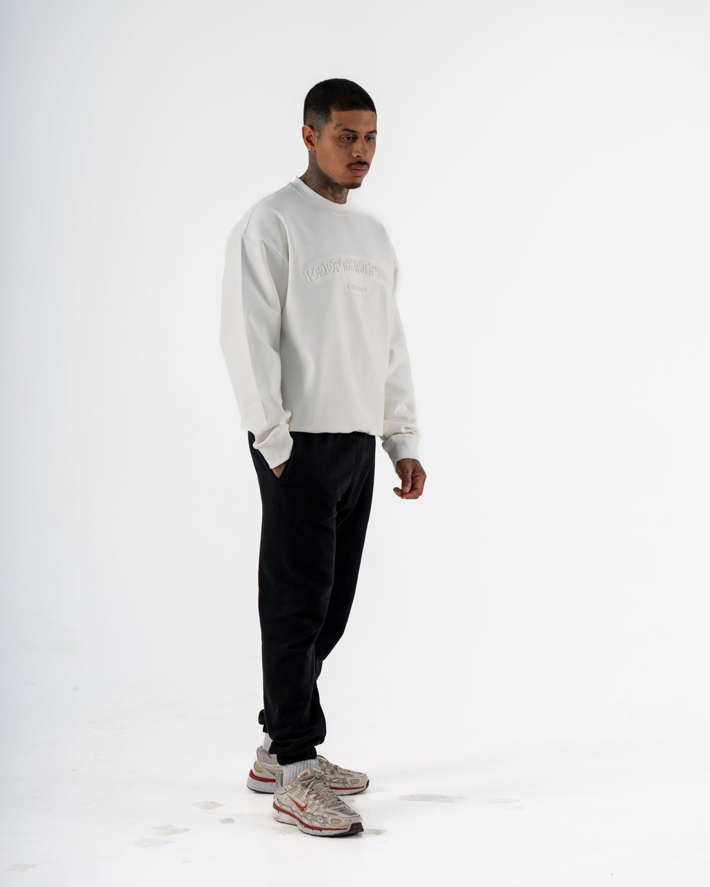 KTP MEN'S EMBOSSED CREW NECK JUMPER- WHITE