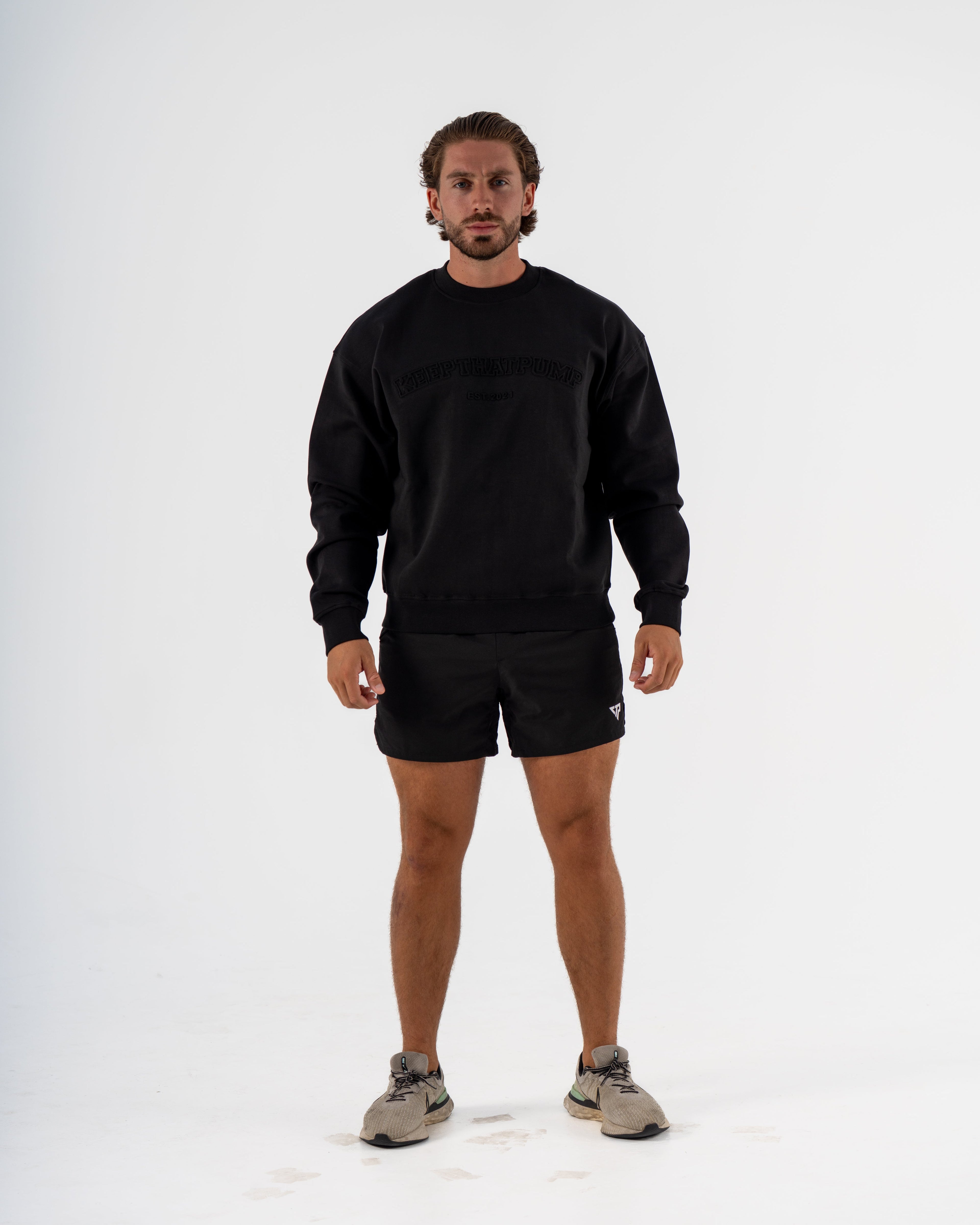 KTP MEN'S EMBOSSED CREW NECK JUMPER- BLACK