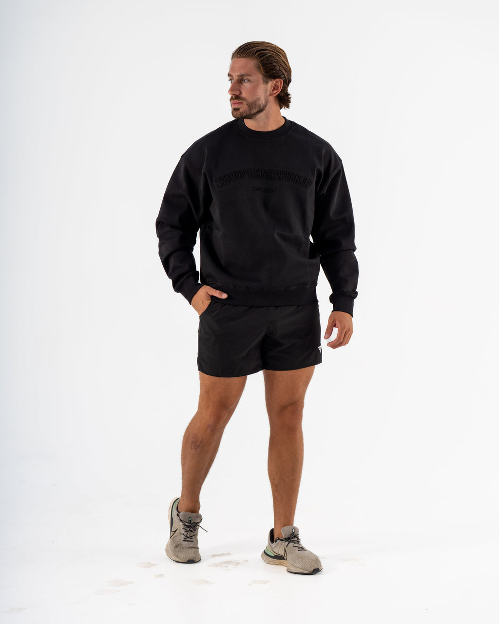 KTP MEN'S EMBOSSED CREW NECK JUMPER- BLACK