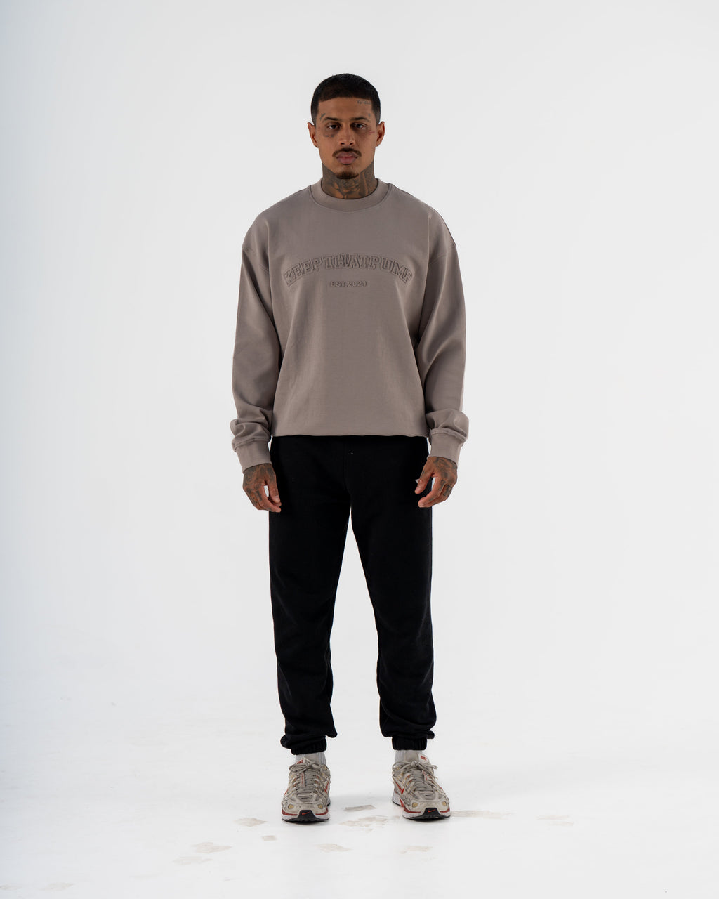 KTP MEN'S EMBOSSED CREW NECK JUMPER- DARK GREY