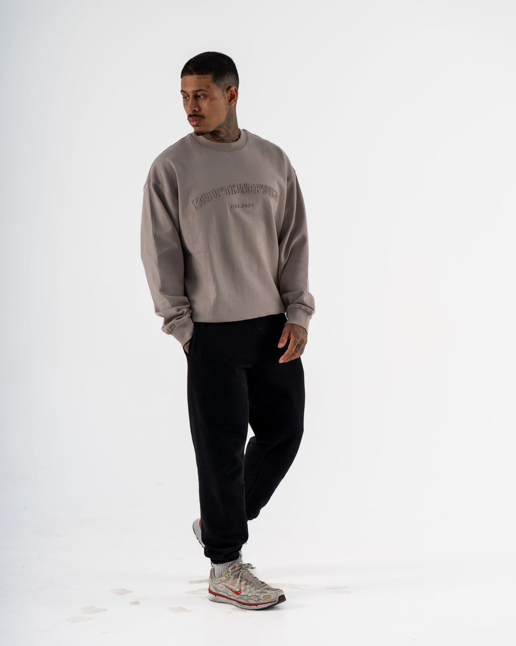 KTP MEN'S EMBOSSED CREW NECK JUMPER- DARK GREY