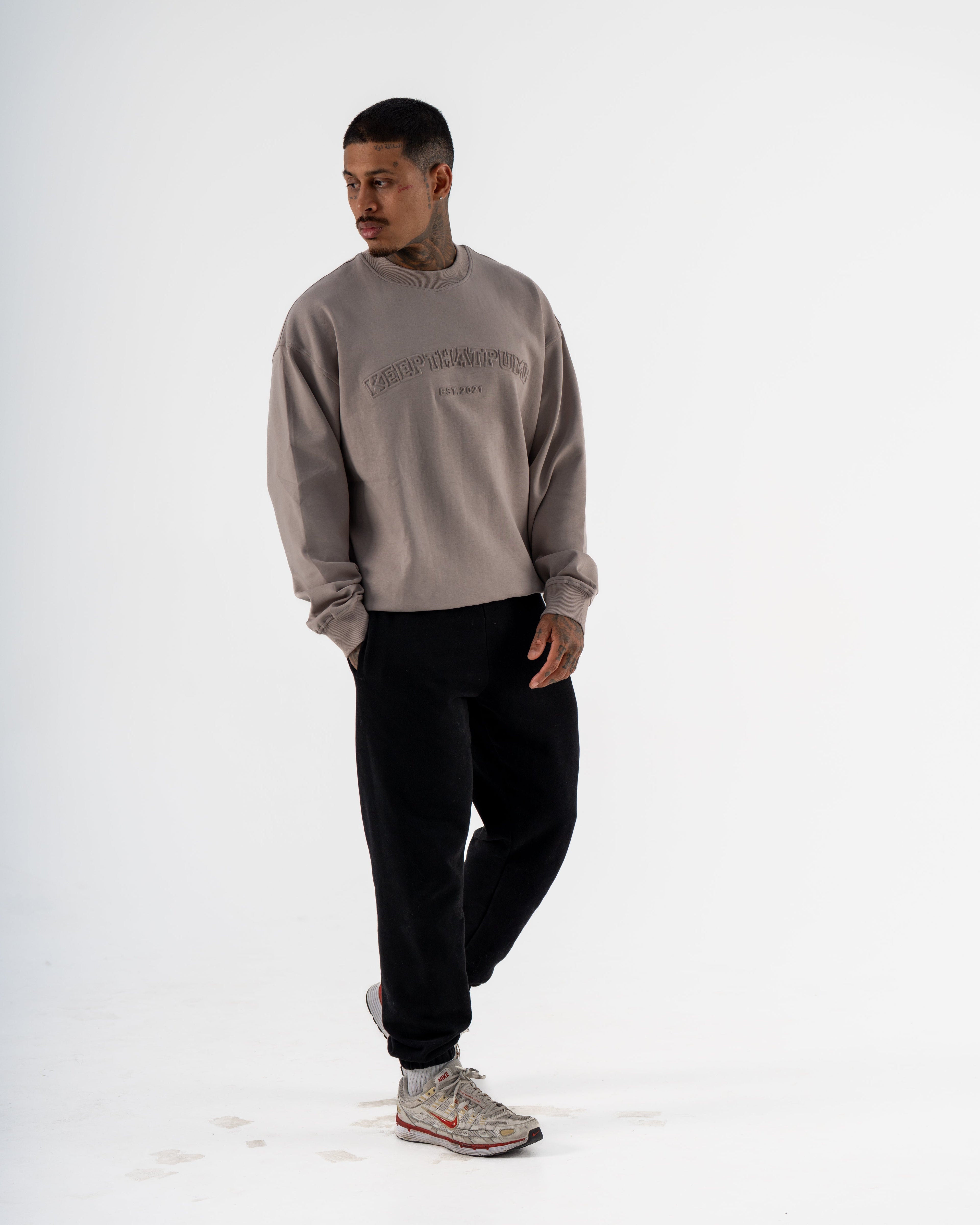 KTP MEN'S EMBOSSED CREW NECK JUMPER- DARK GREY