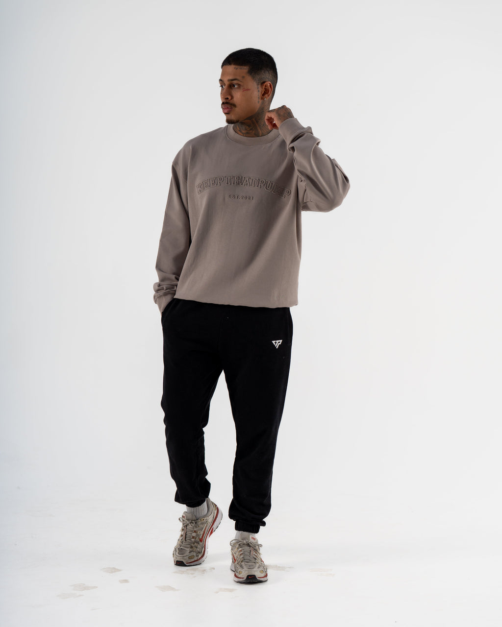 KTP MEN'S EMBOSSED CREW NECK JUMPER- DARK GREY