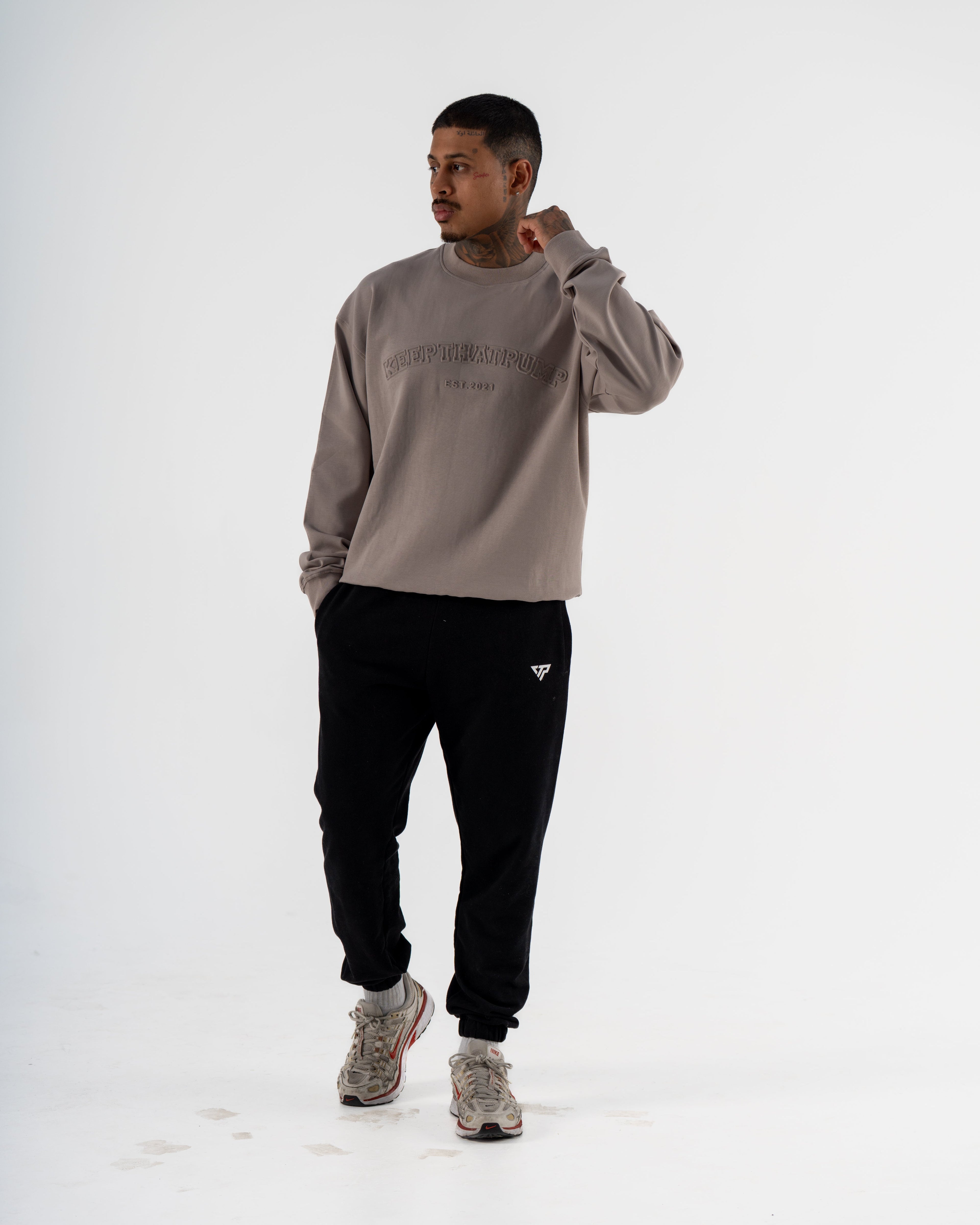 KTP MEN'S EMBOSSED CREW NECK JUMPER- DARK GREY