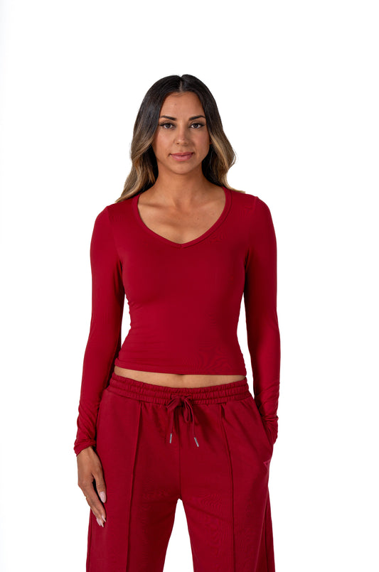 CLASSIC V-NECK LONG SLEEVE - WINE