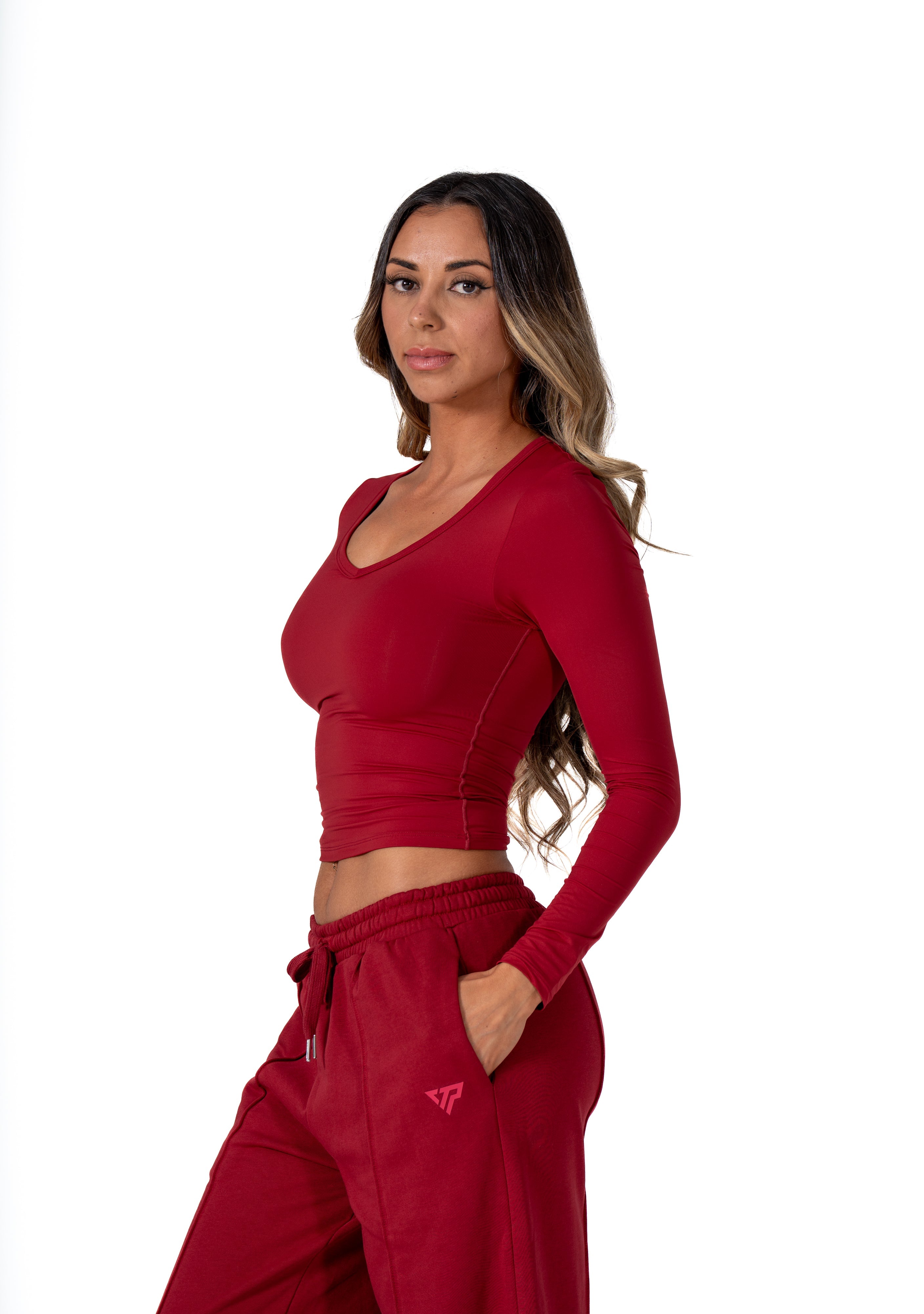 CLASSIC V-NECK LONG SLEEVE - WINE