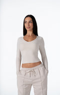 CLASSIC V-NECK LONG SLEEVE - BONE