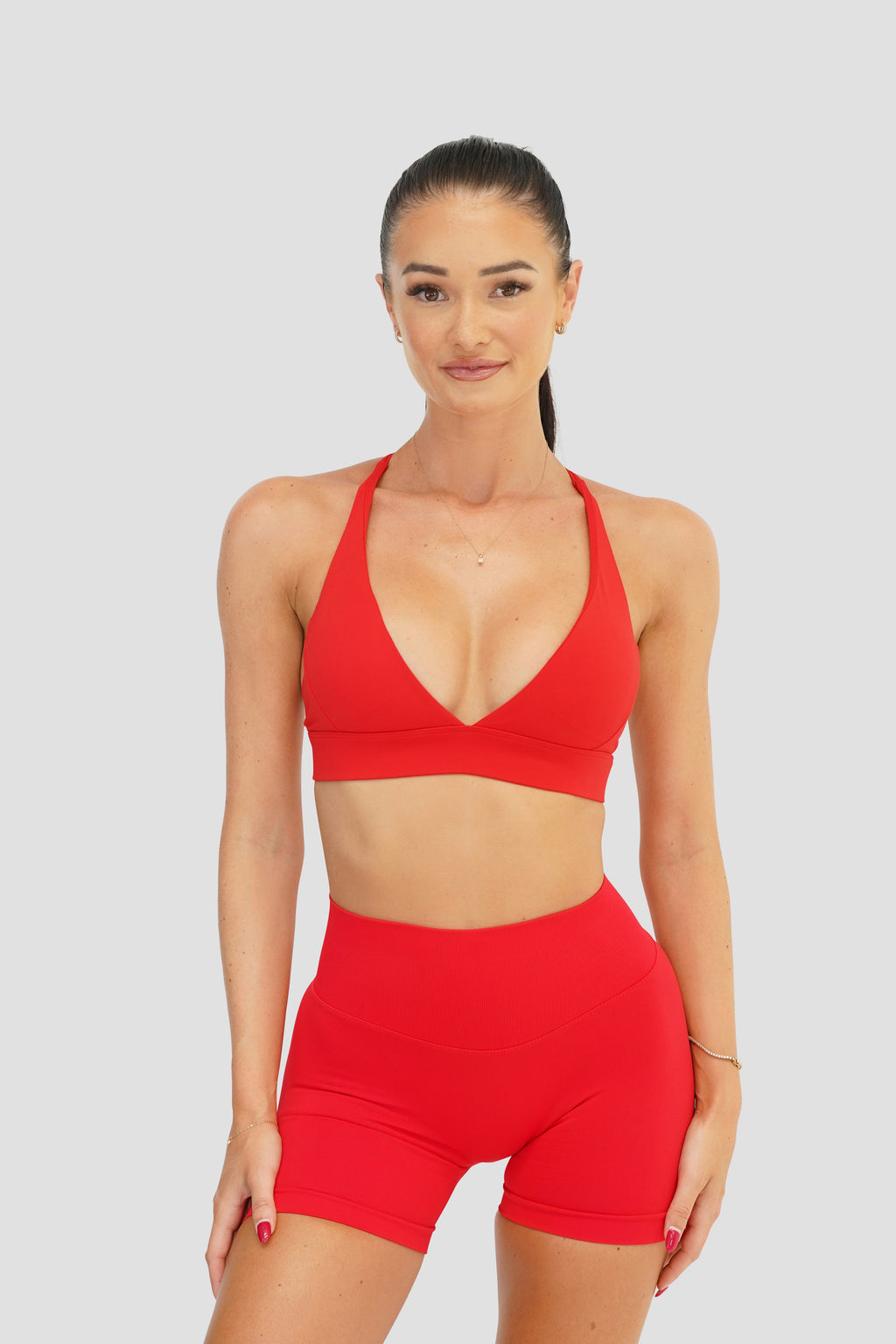 RECOIL HIGH WAIST SCRUNCH SHORTS - RED