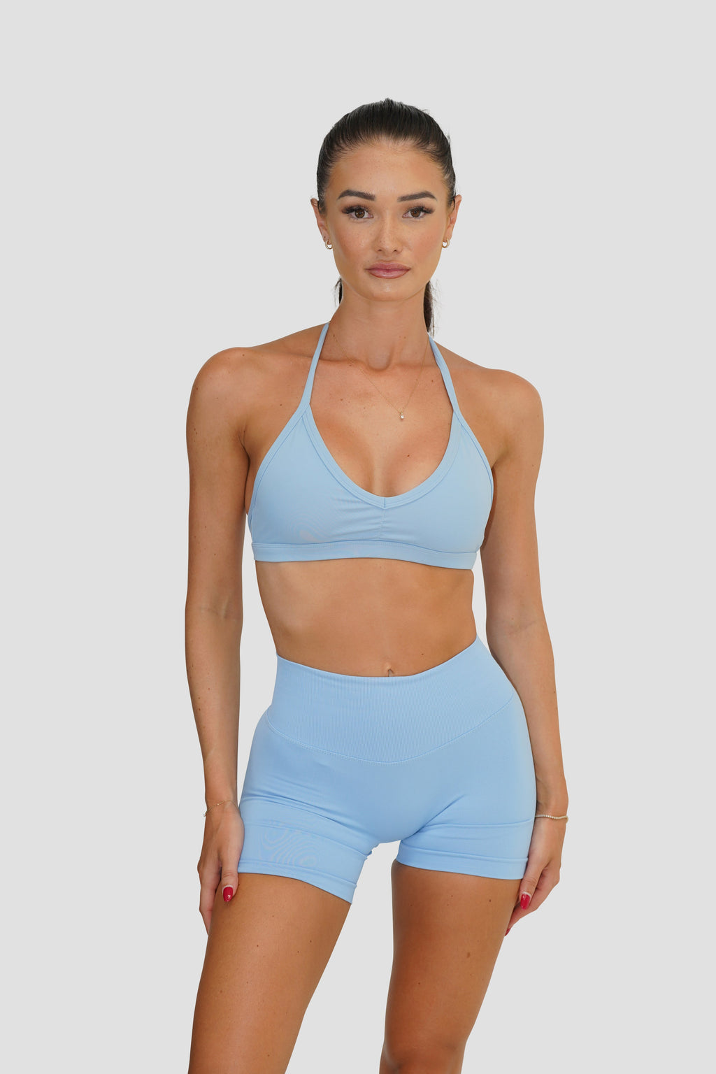 RECOIL HIGH WAIST SCRUNCH SHORTS - LIGHT BLUE