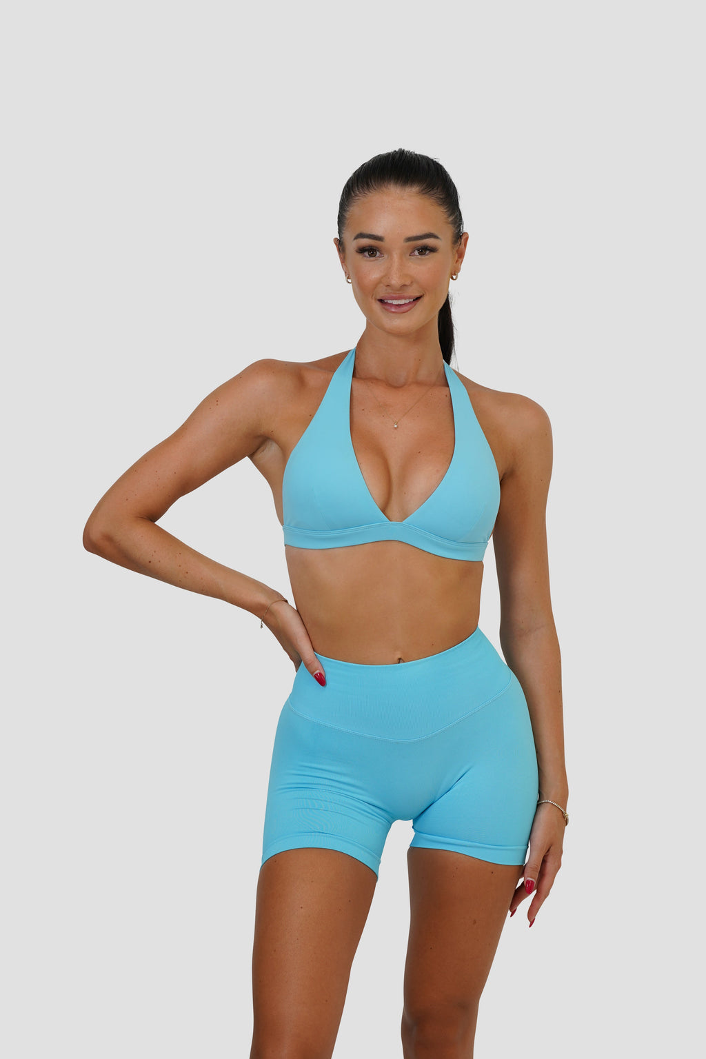 RECOIL HIGH WAIST SCRUNCH SHORTS - ICE BLUE