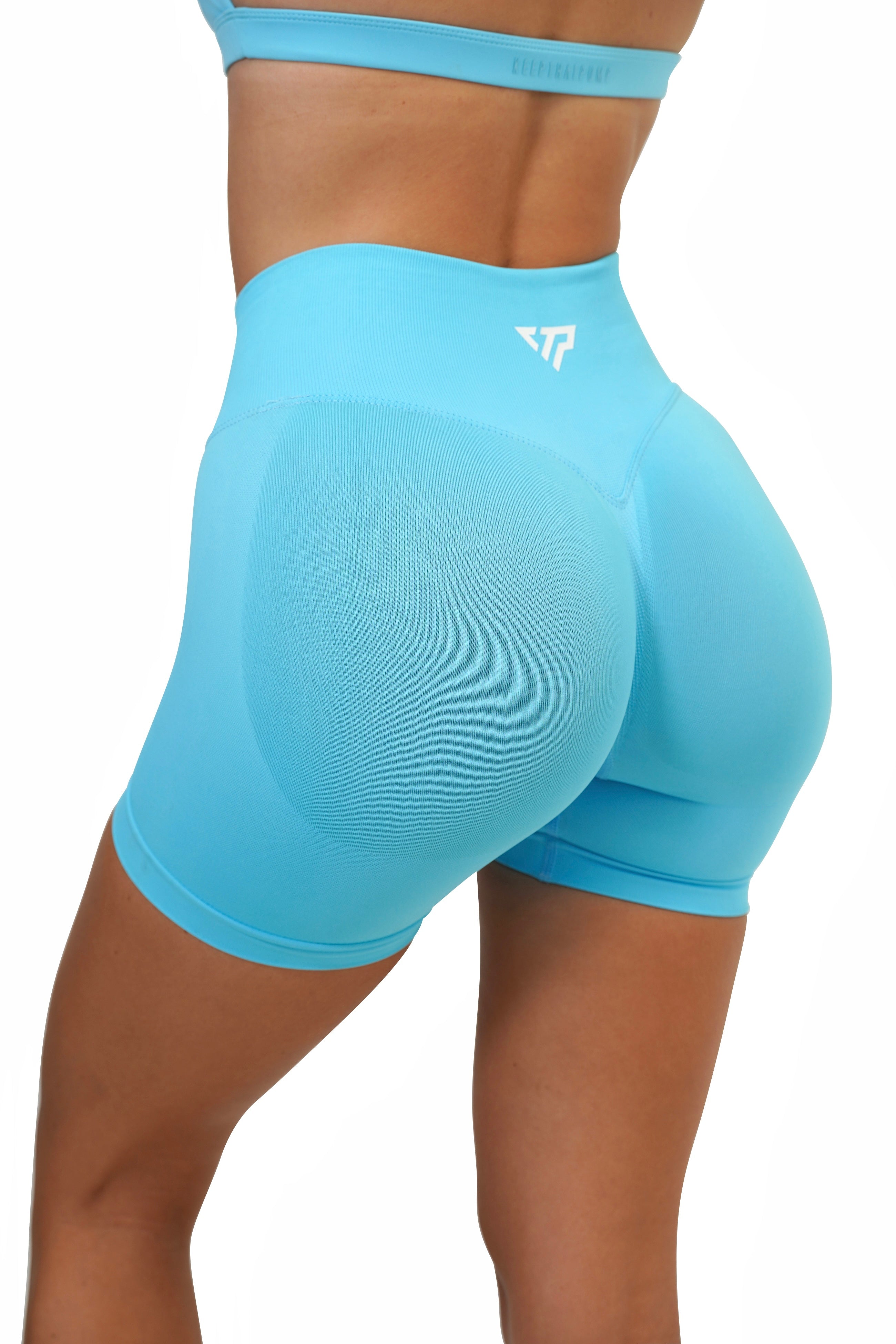 RECOIL HIGH WAIST SCRUNCH SHORTS - ICE BLUE