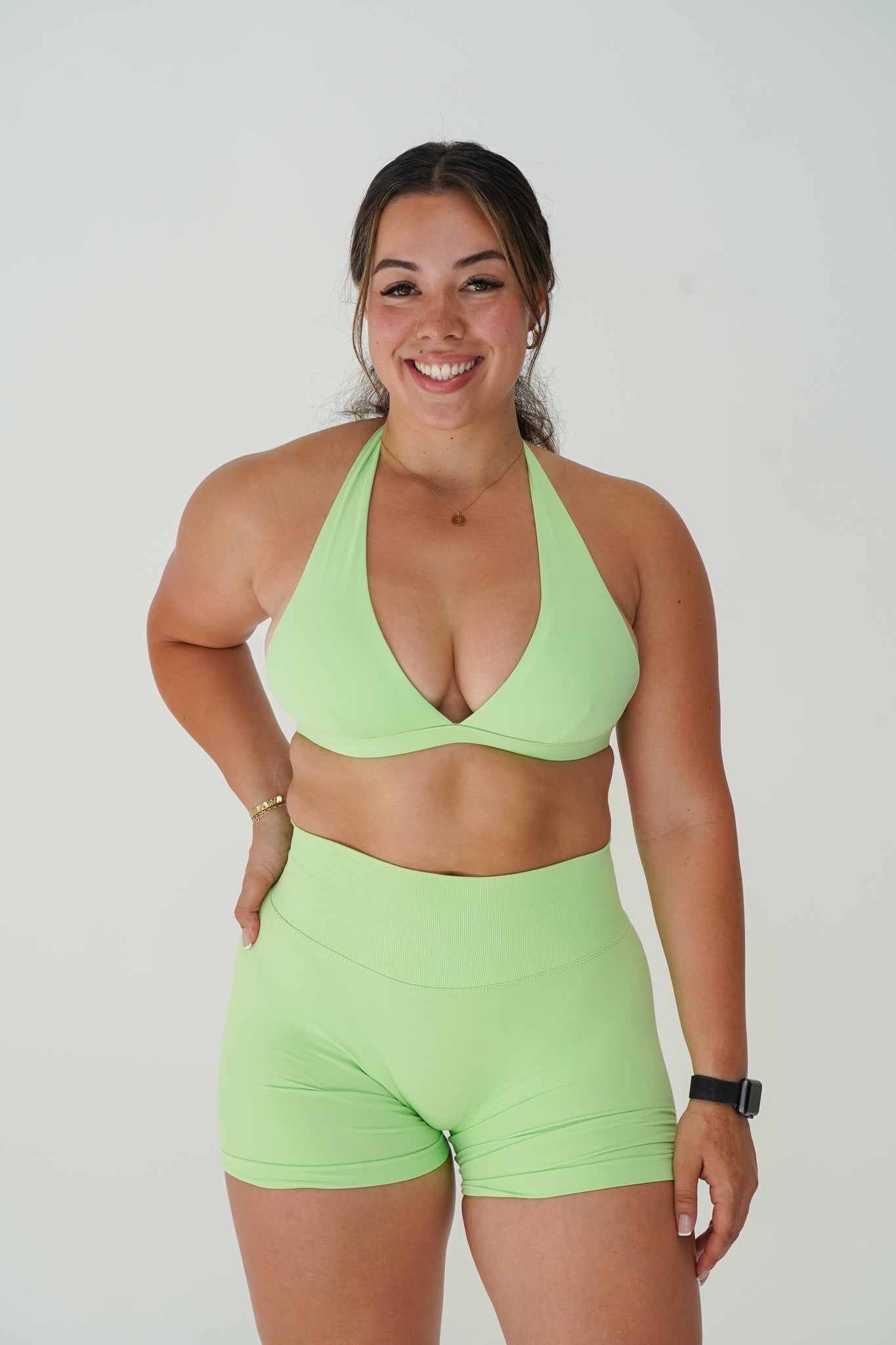 RECOIL HIGH WAIST SCRUNCH SHORTS - LIME GREEN